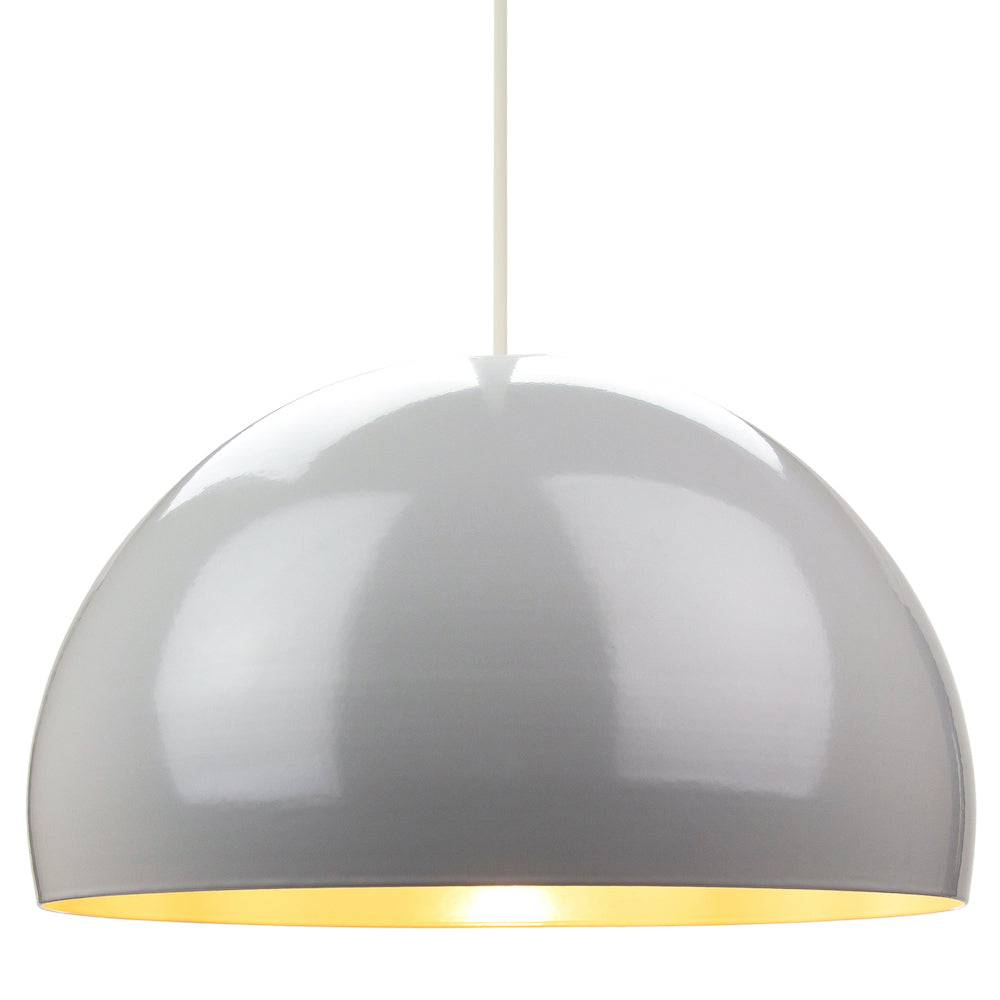 Contemporary Designer Grey Gloss Domed Metal Ceiling Pendant Lighting Shade Image 1