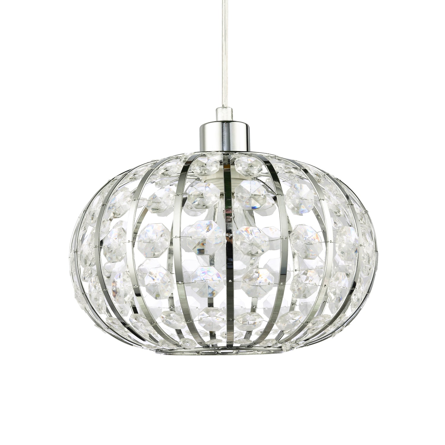 Modern Chrome Plated Basket Cage Style Pendant Shade with Clear Acrylic Beads Image 2