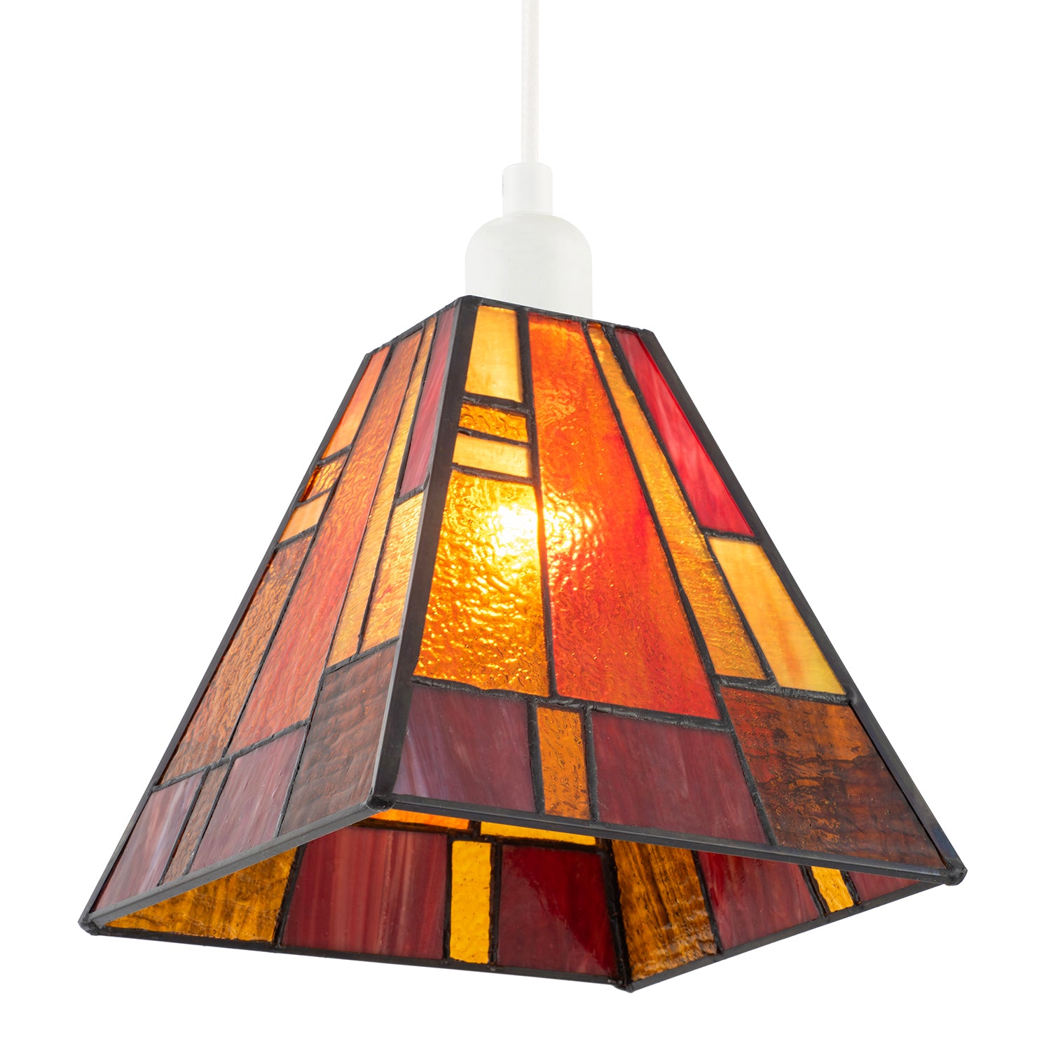 Art Deco Tiffany Pendant Lighting Shade with Orange and Amber Panels Image 8