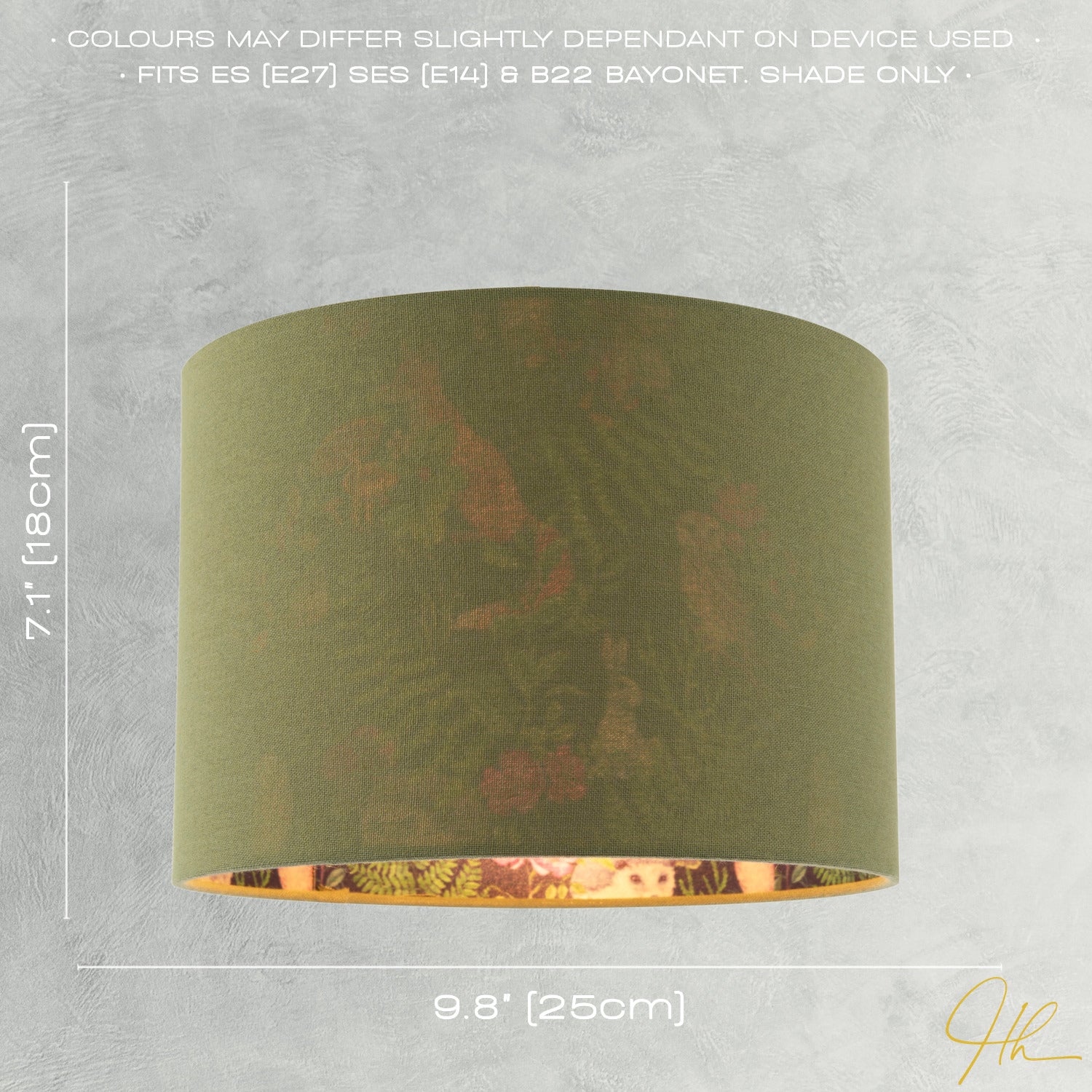 Woodland Animals and Forest Drum Lamp Shade with Olive Green Linen Image 6