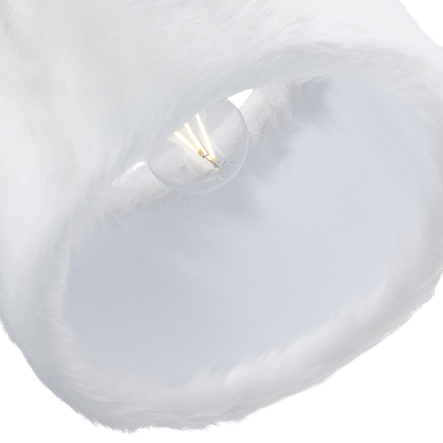 Modern White Soft and Brushable Faux Fur 10" Lamp Shade with Cotton Fabric Inner Image 4