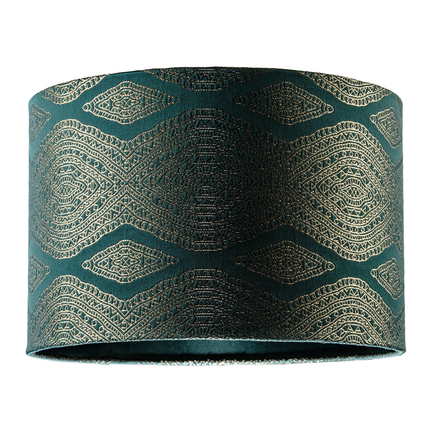 Sophisticated Forest Green Lamp Shade with Intricate Geometric Pattern Image 1