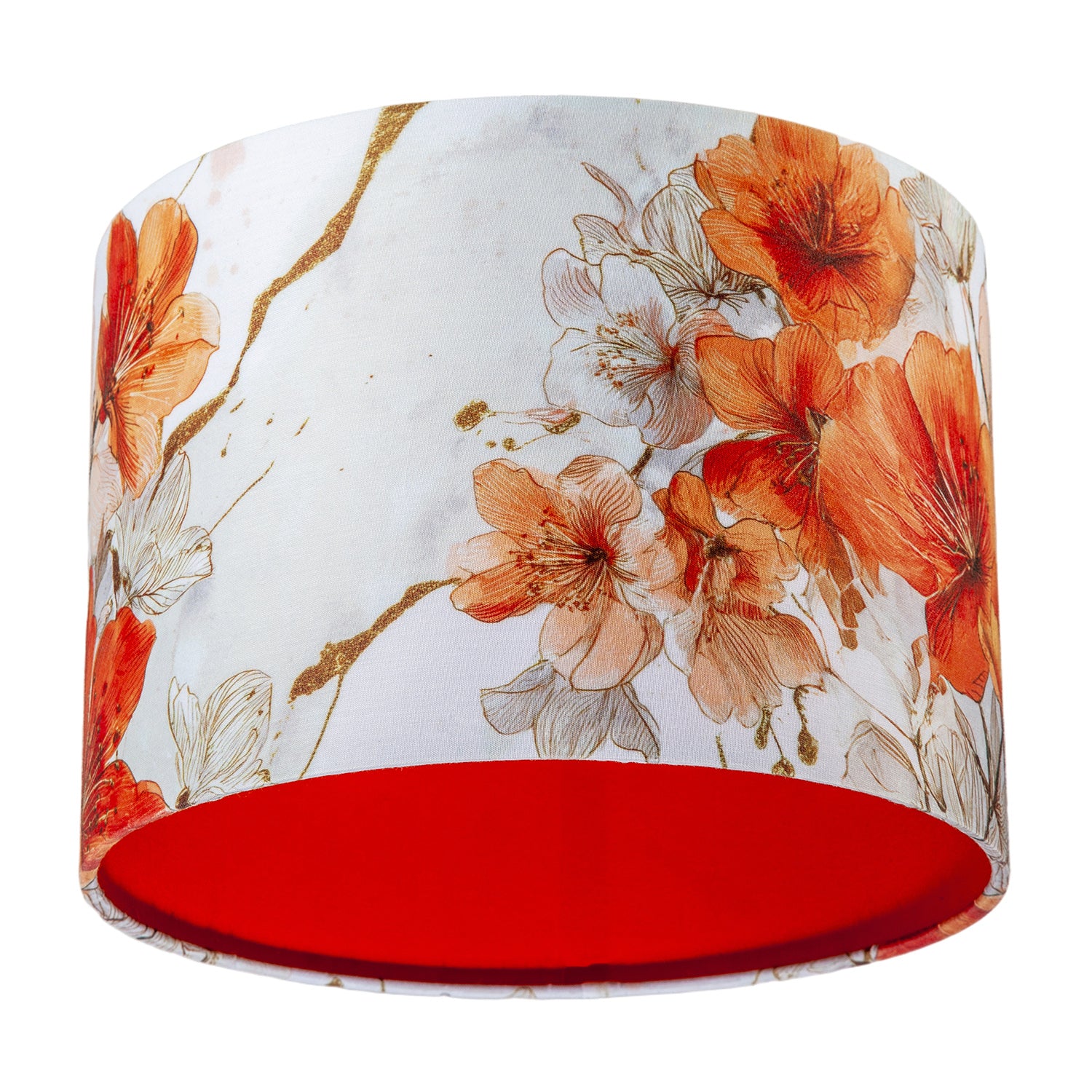 Orange and Gold Floral Watercolour Fabric Lamp Shade with Inner Lining Image 5