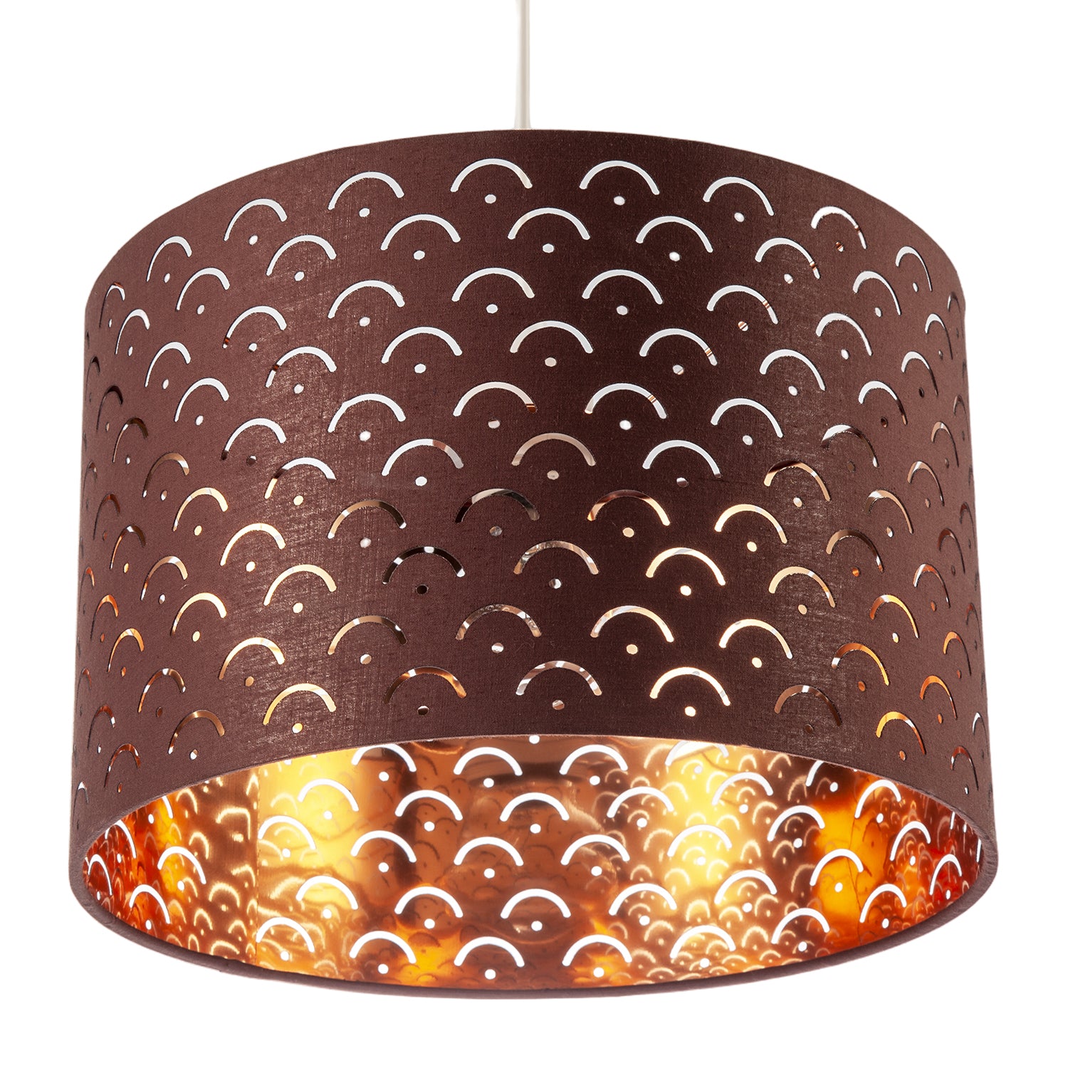 Chocolate Brown Cotton Fabric Lamp Shade with Geometric Arch Pattern Image 5
