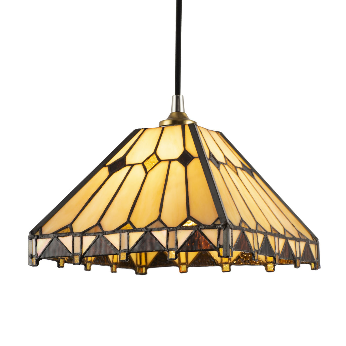 Art Deco Style Amber Tiffany Pendant Shade Triangles Diamonds