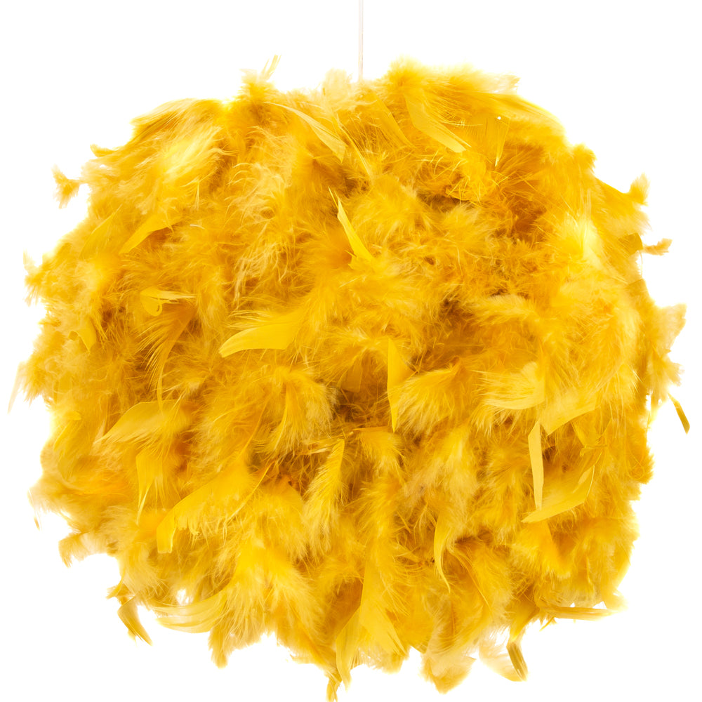 Contemporary and Unique Large Ochre Real Feather Decorated Pendant Light Shade Image 1