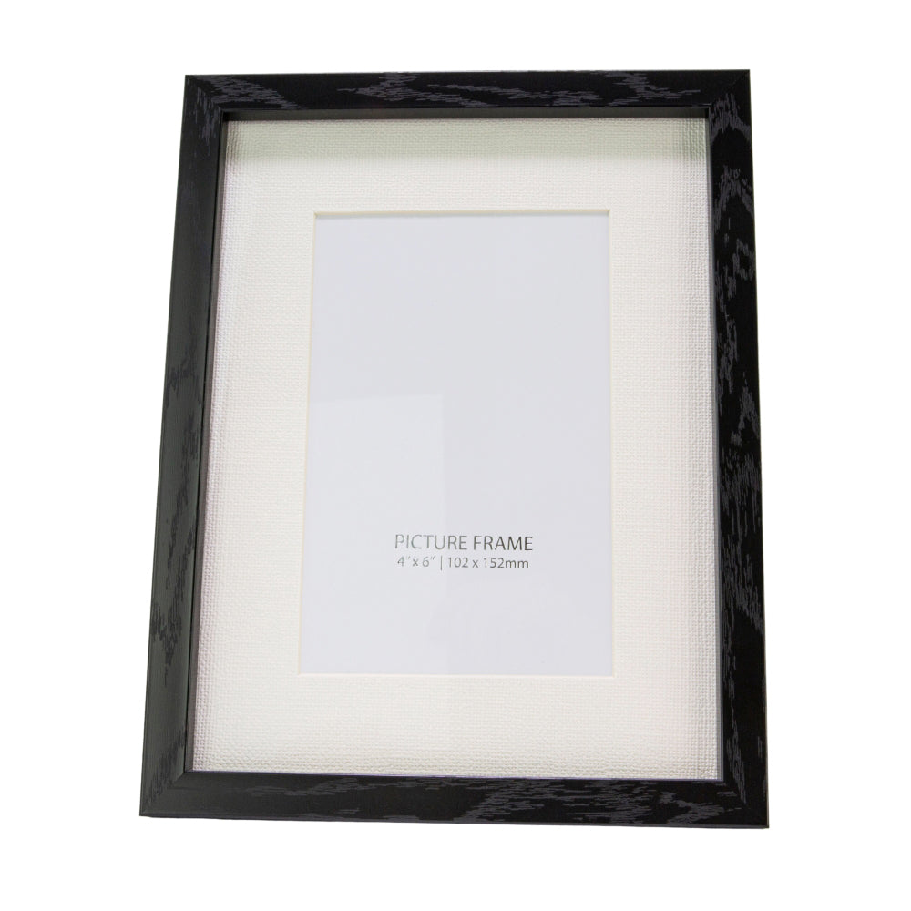 Traditional Black Ash Wood Effect Plastic 4x6 Picture Frame with Ivory Matt Card Image 2