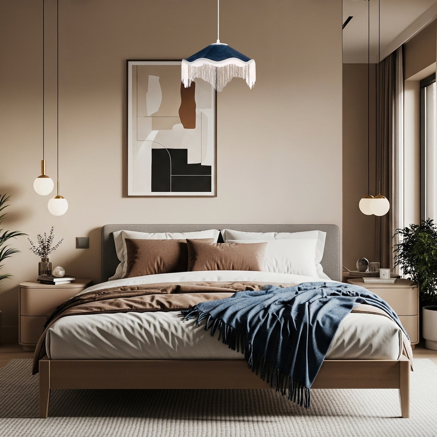 Ornate Victorian Shape Pendant Light Shade in Midnight Blue Velvet Image 6