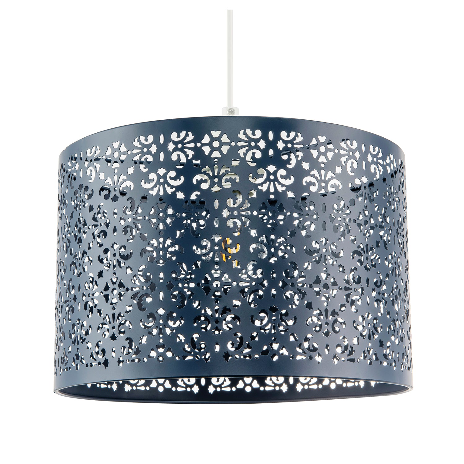 Midnight Blue Moroccan Metal Pendant Lamp Shade with Floral Decoration Image 1