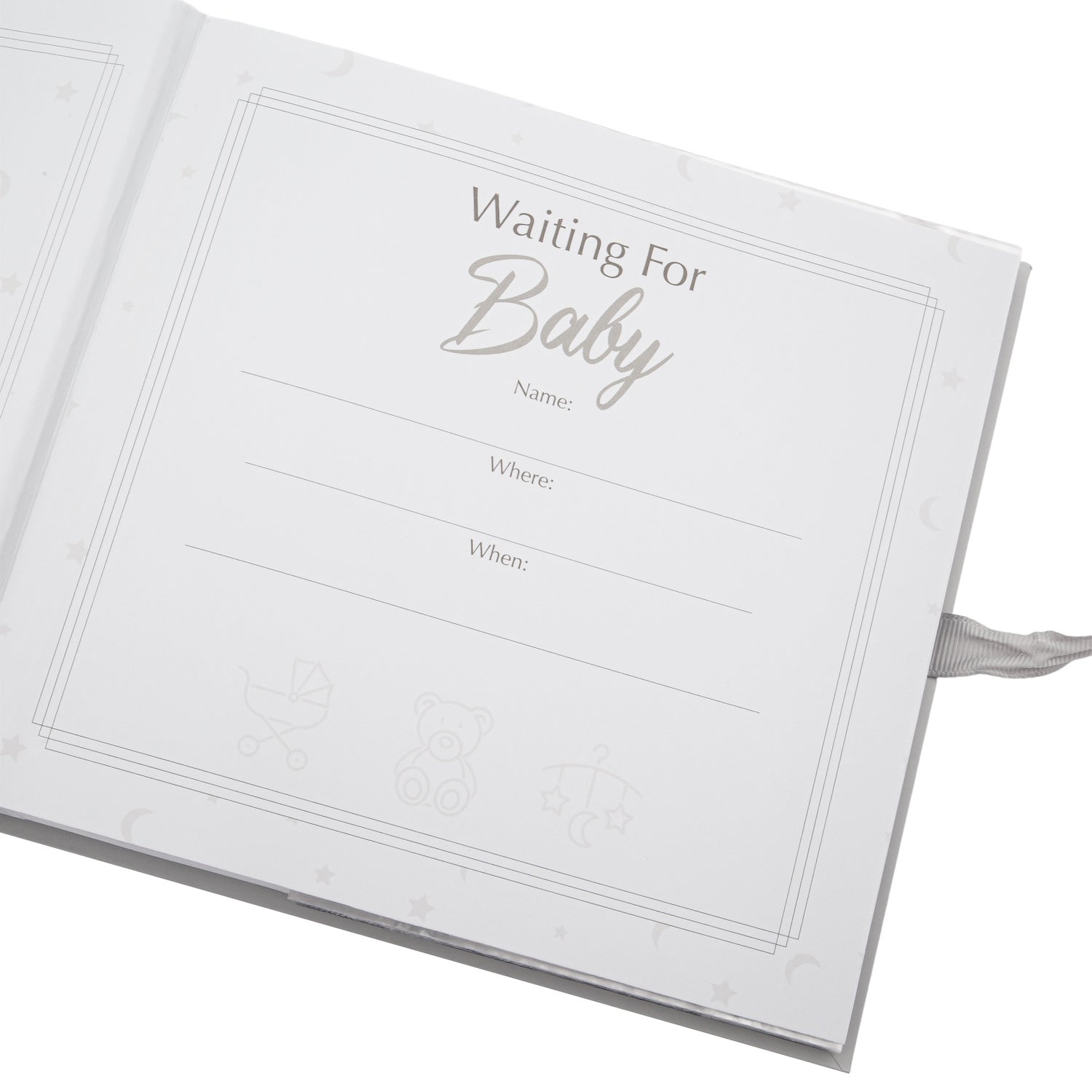 Baby Shower Photo Album with Silver Plated Rattle Pram and Booties Image 5
