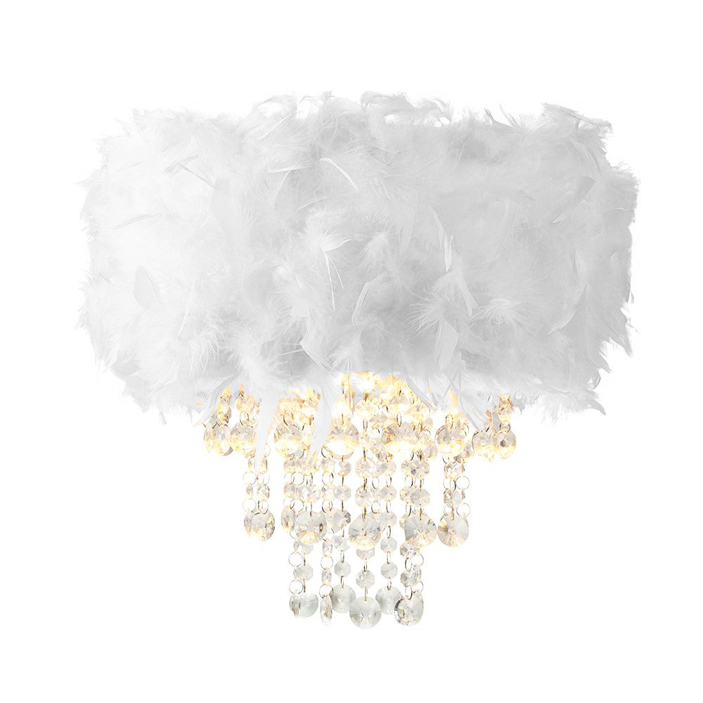 Contemporary White Feather Pendant Light Shade with Transparent Acrylic Droplets Image 2