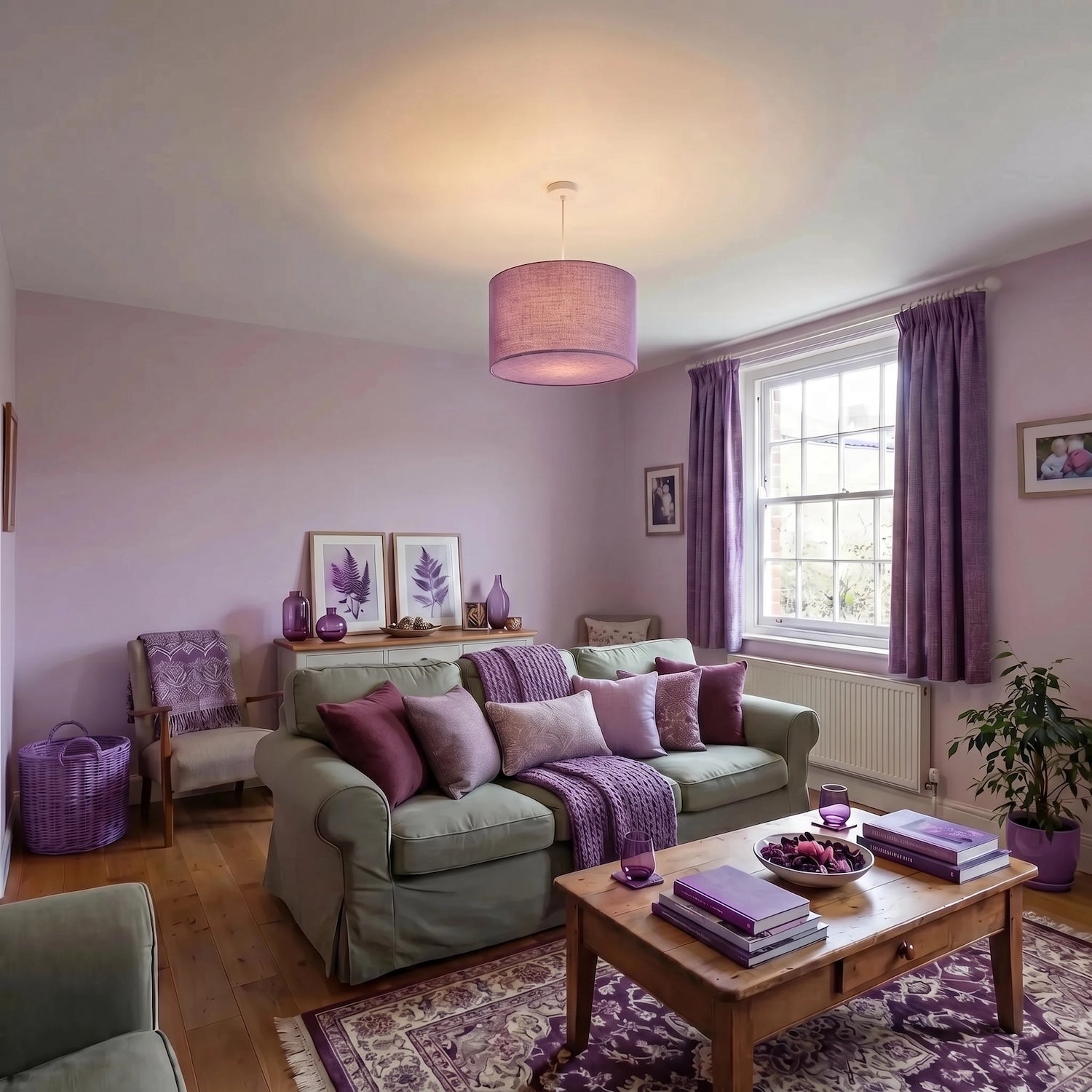 Modern Lavender Rose Textured Linen Pendant Light Shade with Diffuser Image 6