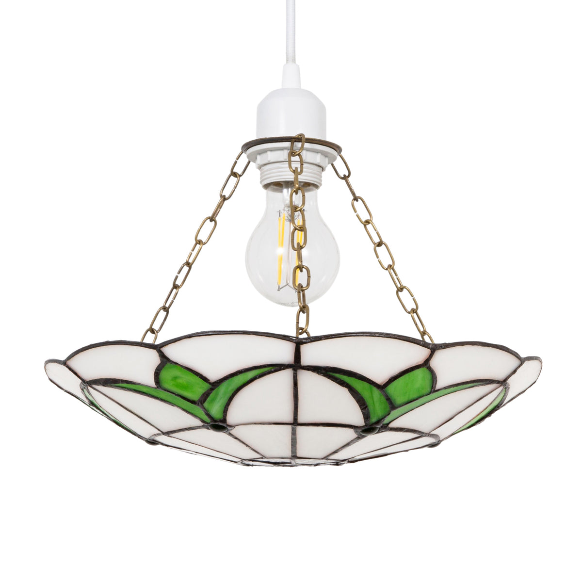 Traditional Stained Glass Tiffany Pendant Light Shade Emerald Green Leaves