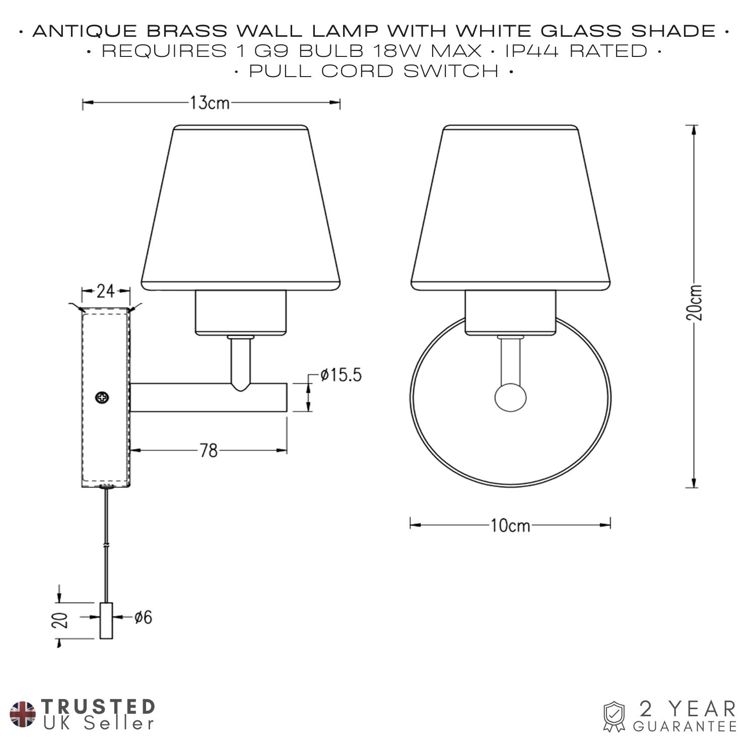 Modern Antique Brass and Opal Glass IP44 Rated Bathroom Wall Lighting Fixture Image 6