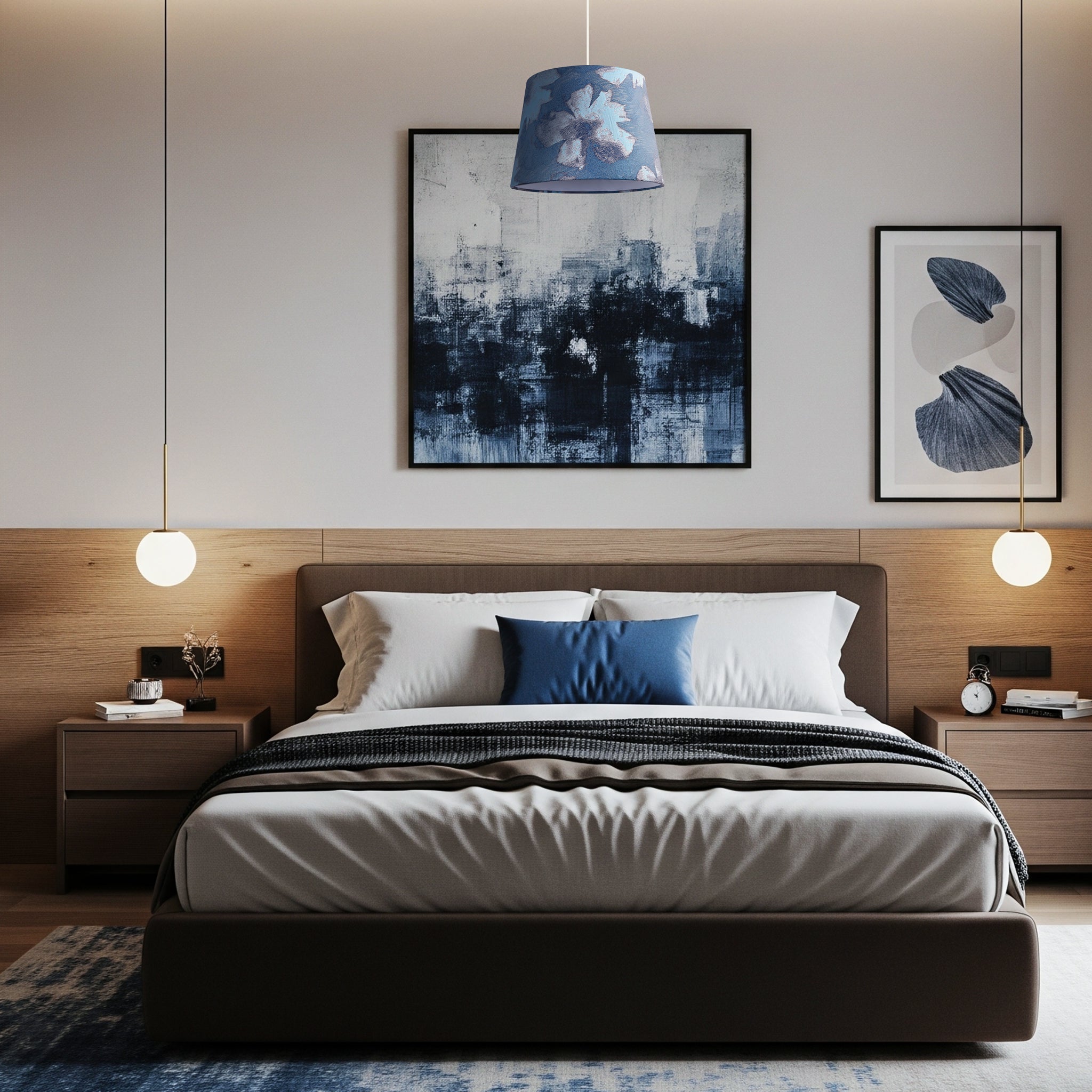 Duck Egg and Blue Floral Drum Lamp Shade with Cotton Inner Lining Image 6