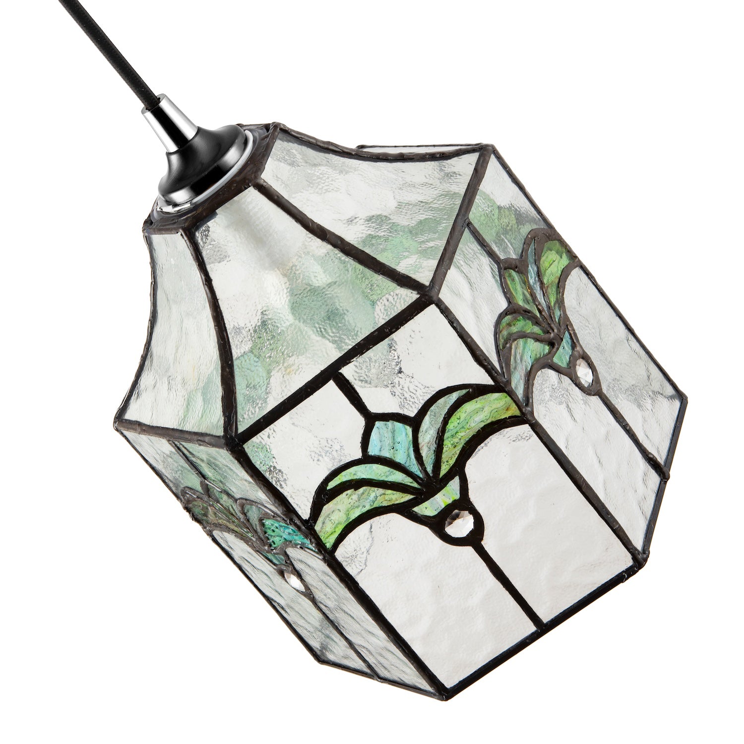 Classic Lantern Tiffany Pendant Shade with Clear Water Glass and Emerald Green Image 3