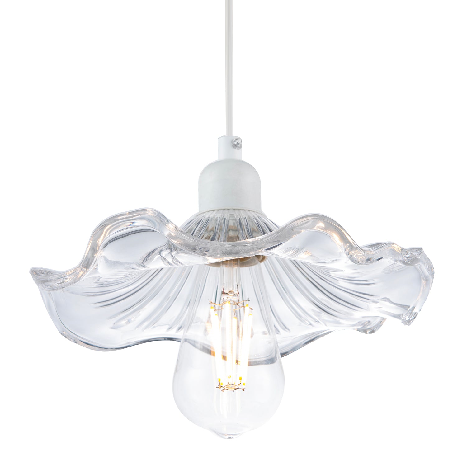 Designer Ribbed Clear Glass Pendant Light Shade with Wavy Ruffled Edge Image 8