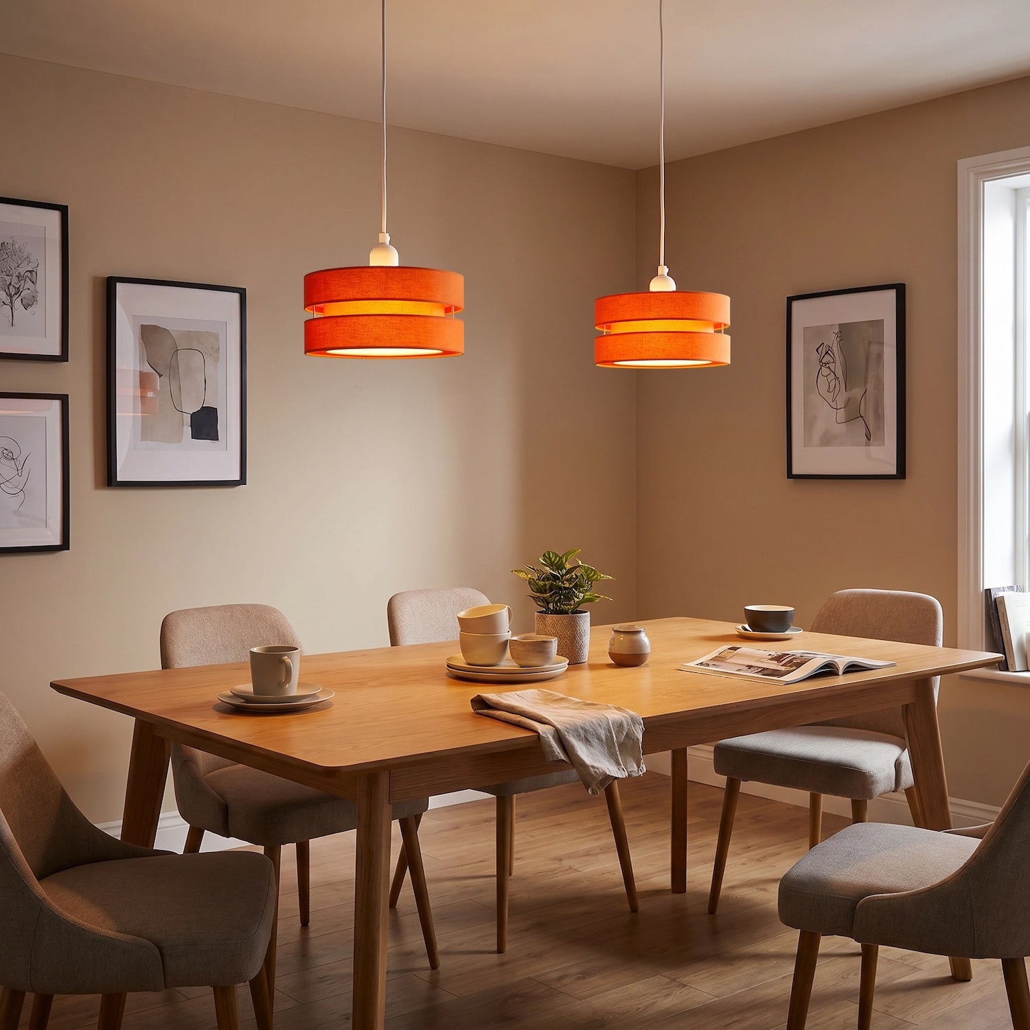 Modern Orange Linen Fabric Triple Tier Ceiling Pendant Light Shade Image 6