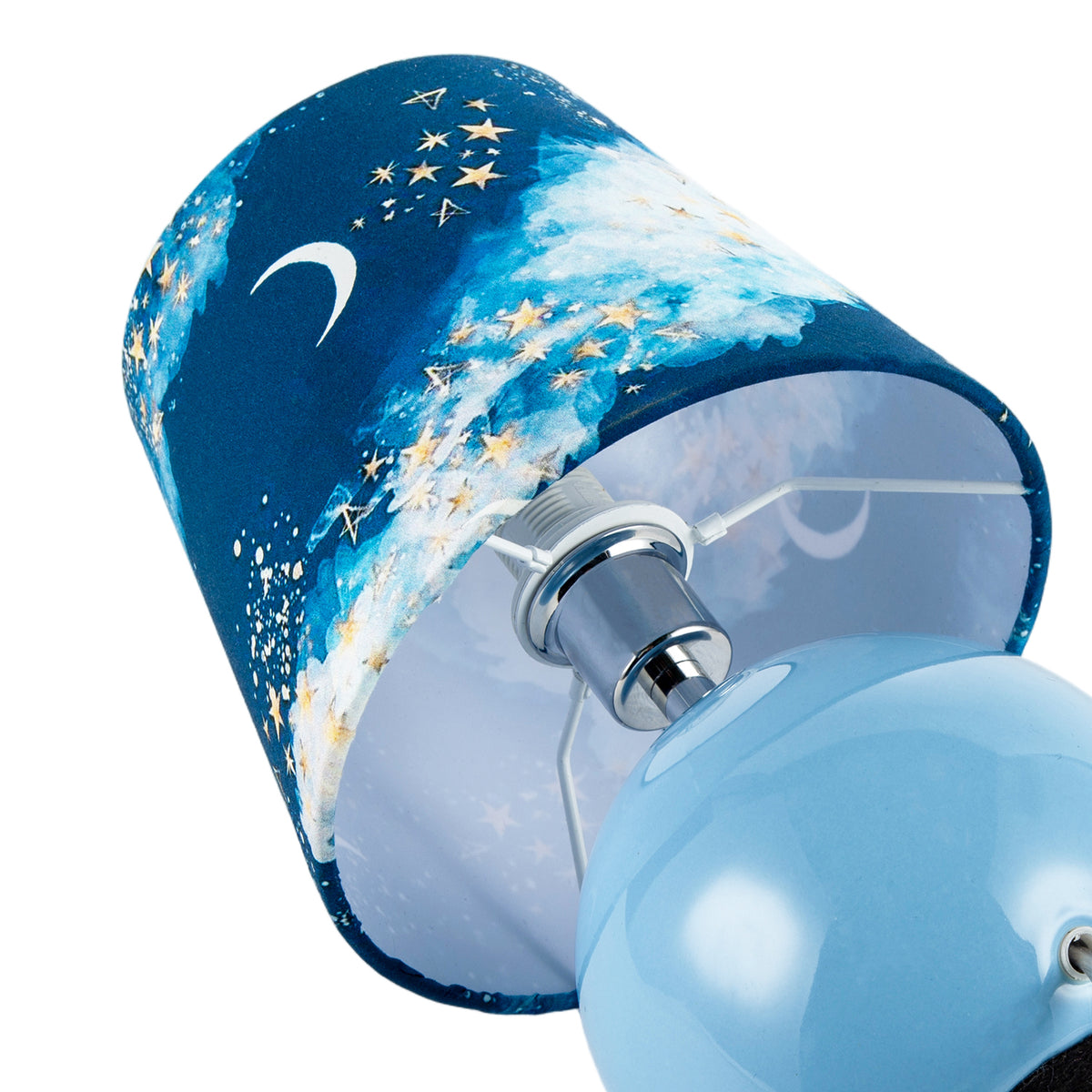 Cute Celestial Lamp with Sky Blue Base and Shade with Moons and Stars Image 4