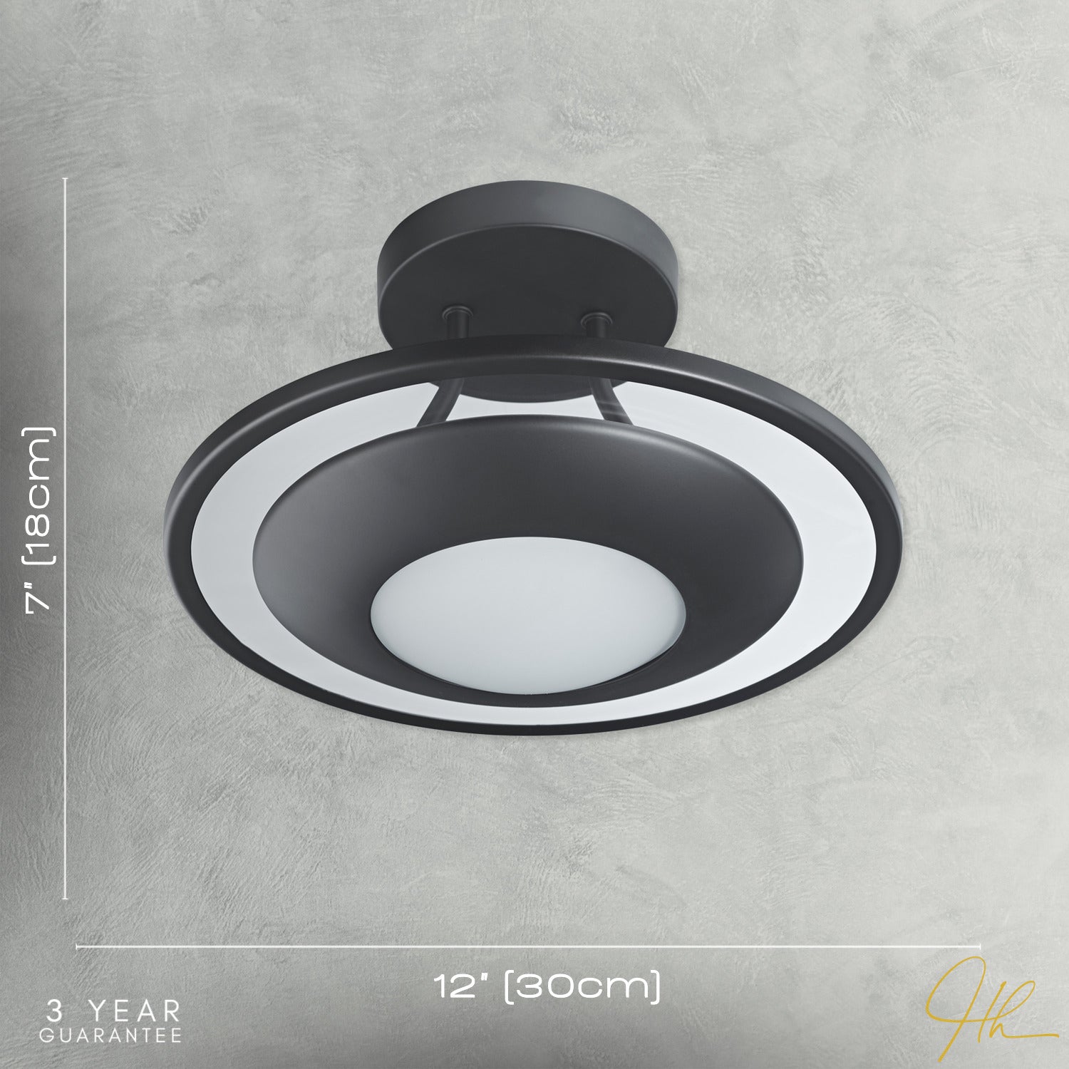 Modern Designer Semi Flush LED Ceiling Light Fitting in Matte Black Image 7