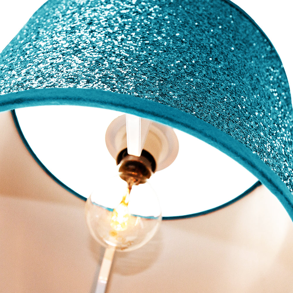 Modern and Designer Bright Teal Glitter Fabric Pendant/Lamp Shade 25cm Wide Image 3