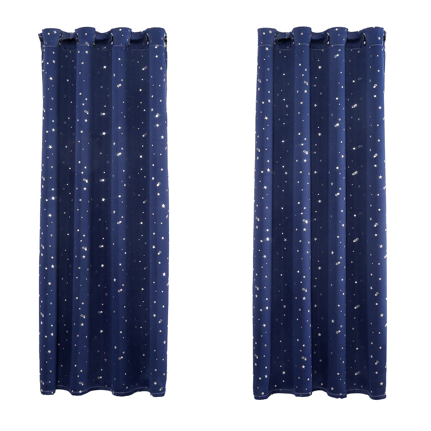 Midnight Navy Star Pattern Eyelet Blackout Curtain - 52 x 63 Inch Drop - 2 Panel Image 1