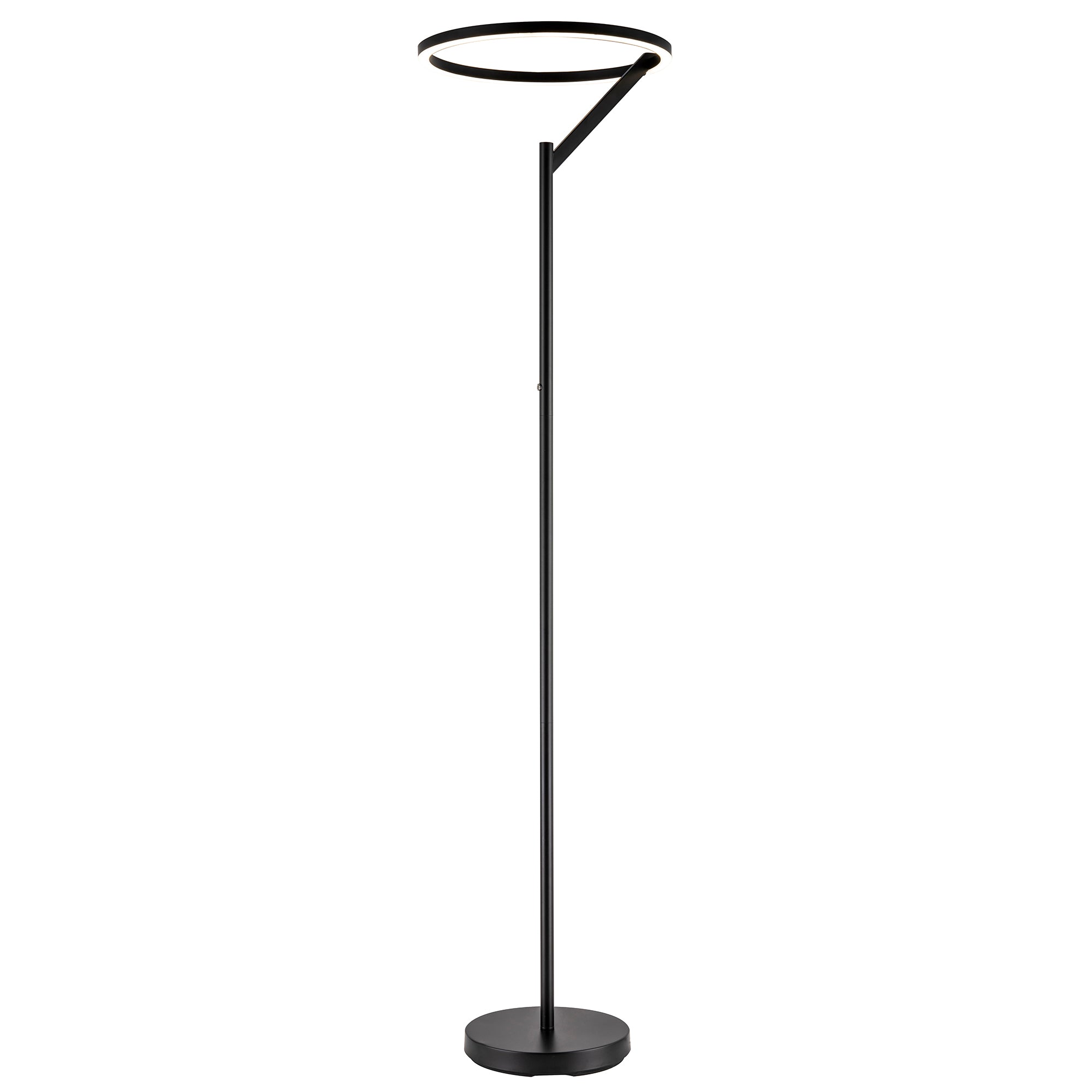 Designer Floor Lamp in Matte Black with Large LED Halo Light Ring Image 2
