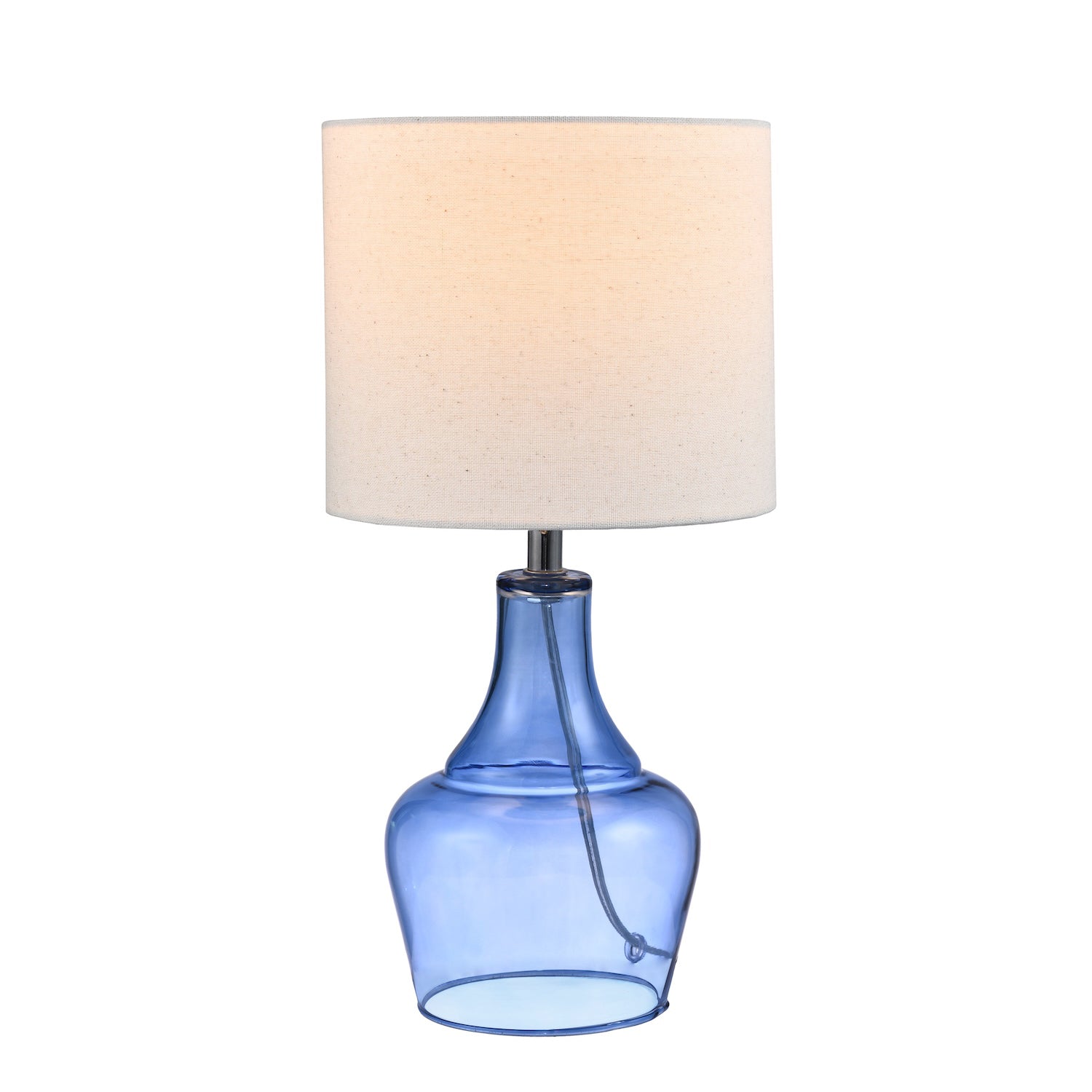 Modern Midnight Blue Glass Lamp with Natural Linen Fabric Shade and Clear Cable Image 1