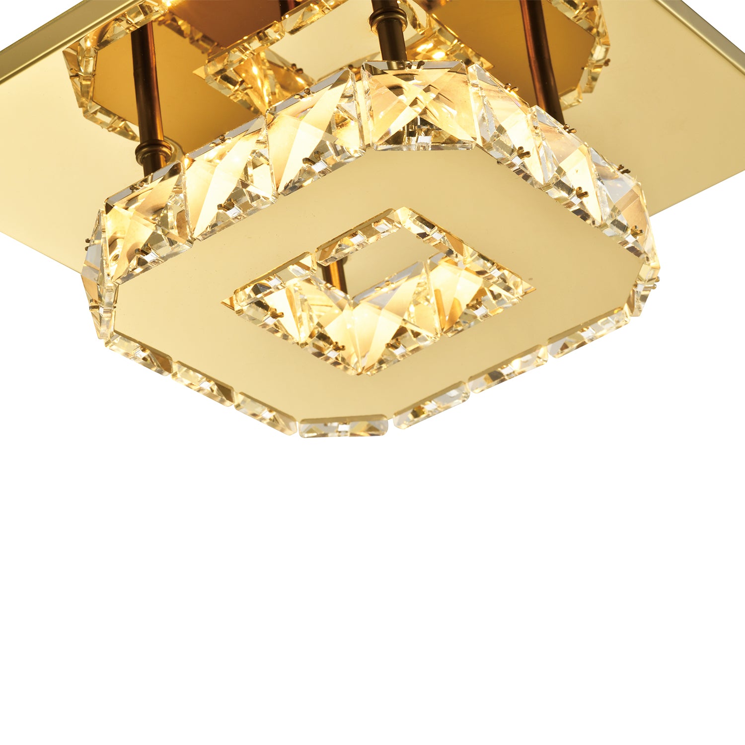 Modern LED Ceiling Light with Gold Square Metal and Clear Crystal Glass Beads Image 2