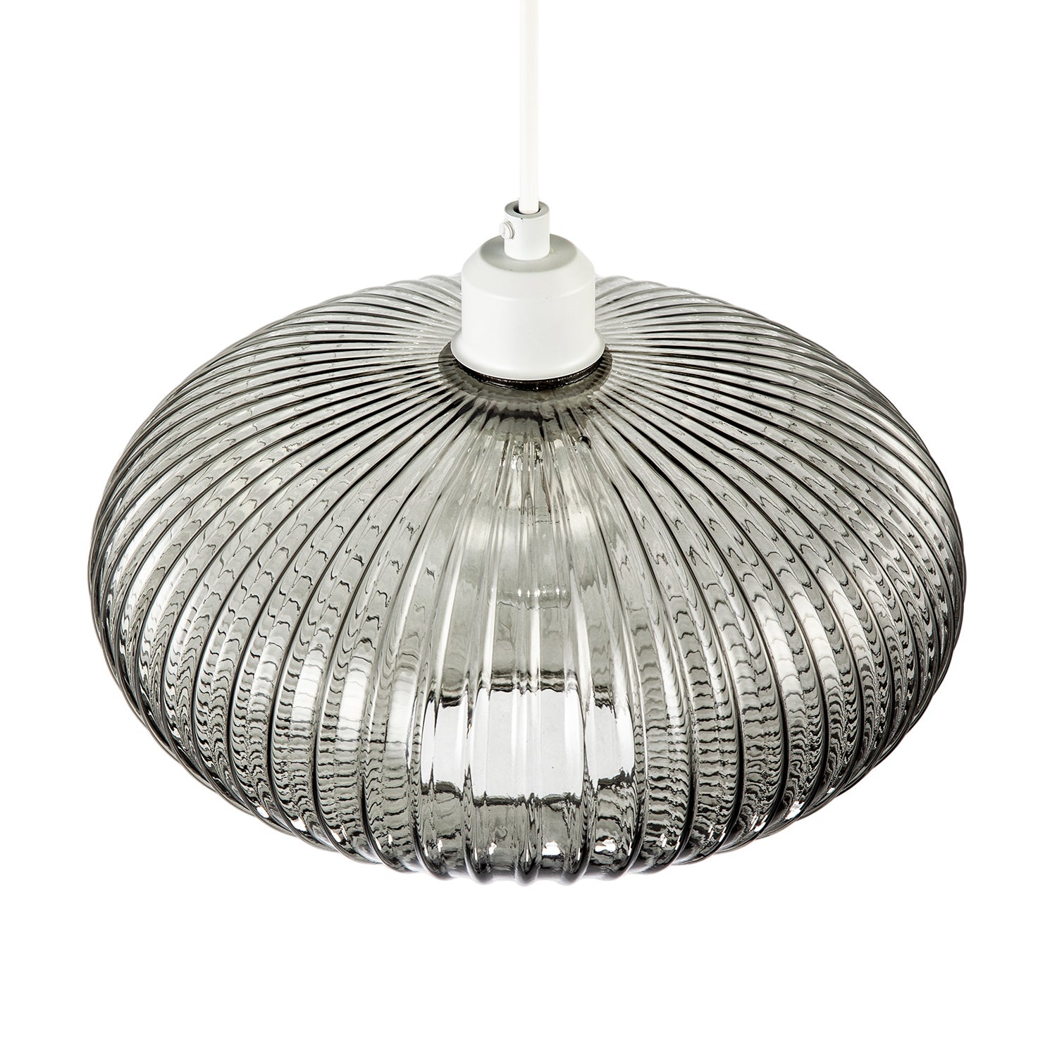 Modern Designer Smoked Grey Line Ribbed Glass Oval Pendant Lamp Shade Image 4
