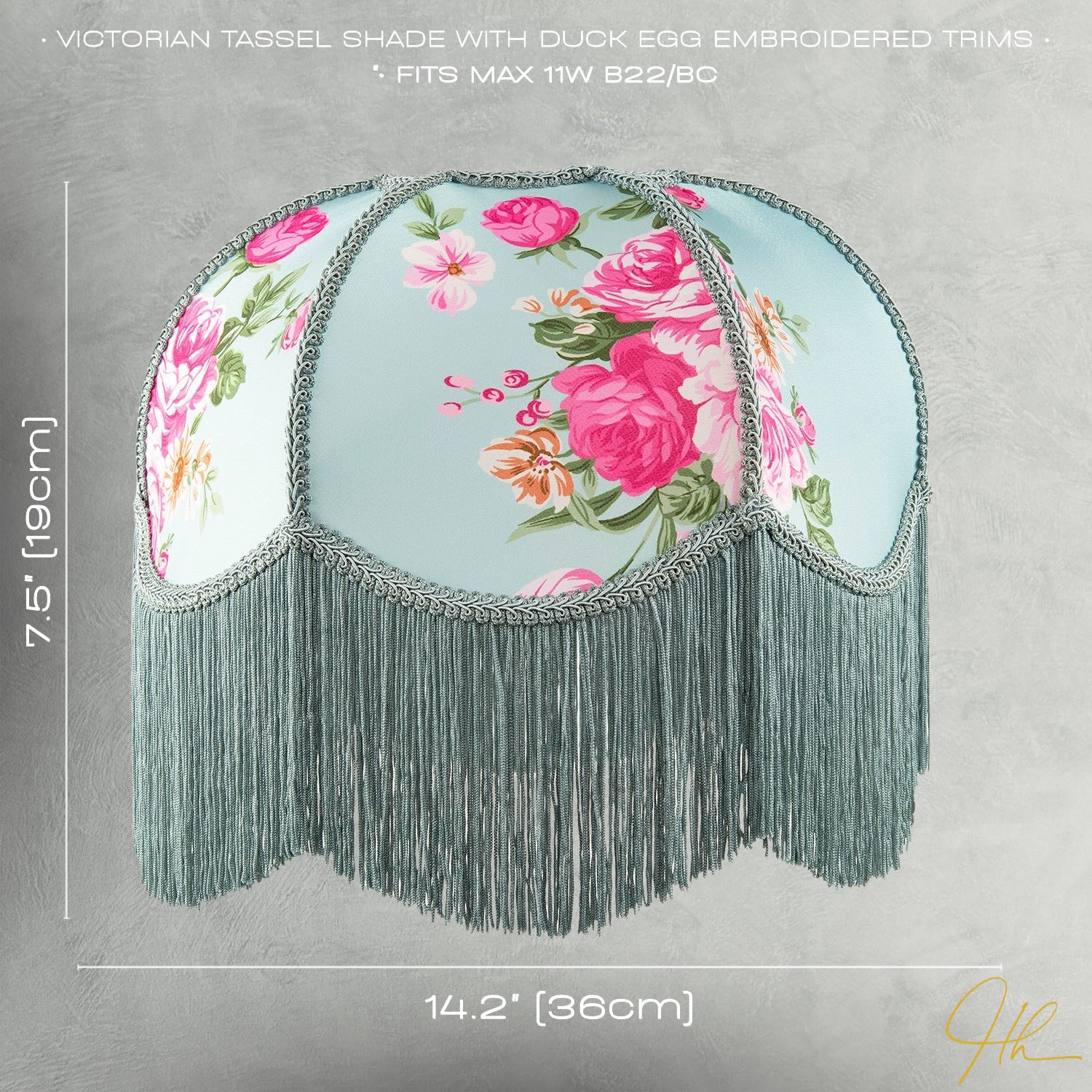 Duck Egg and Pink Rose Victorian Lamp Shade with Embroidered Trims Image 7