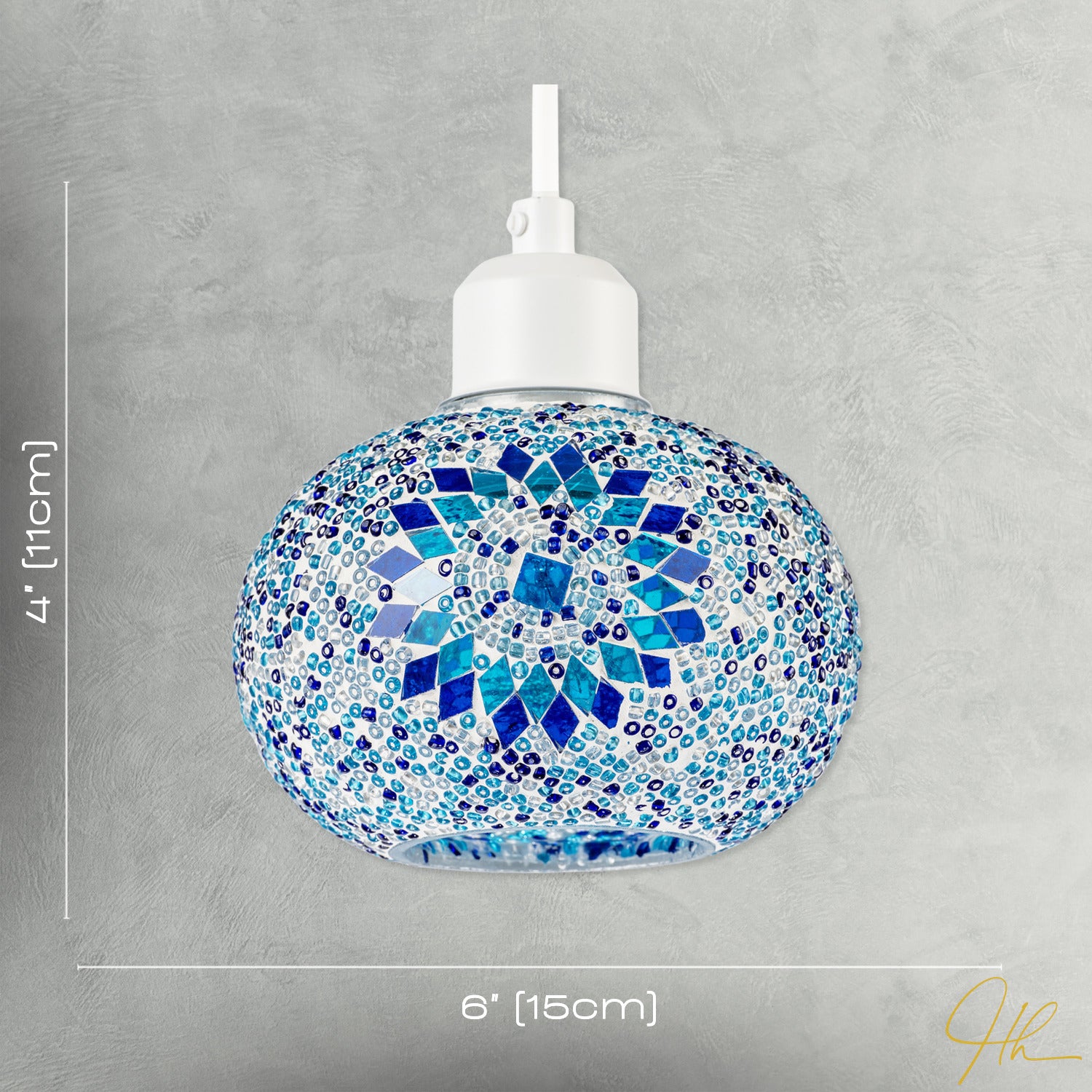 Light and Dark Blue Mosaic Glass Artisanal Pendant Ceiling Light Shade Image 7