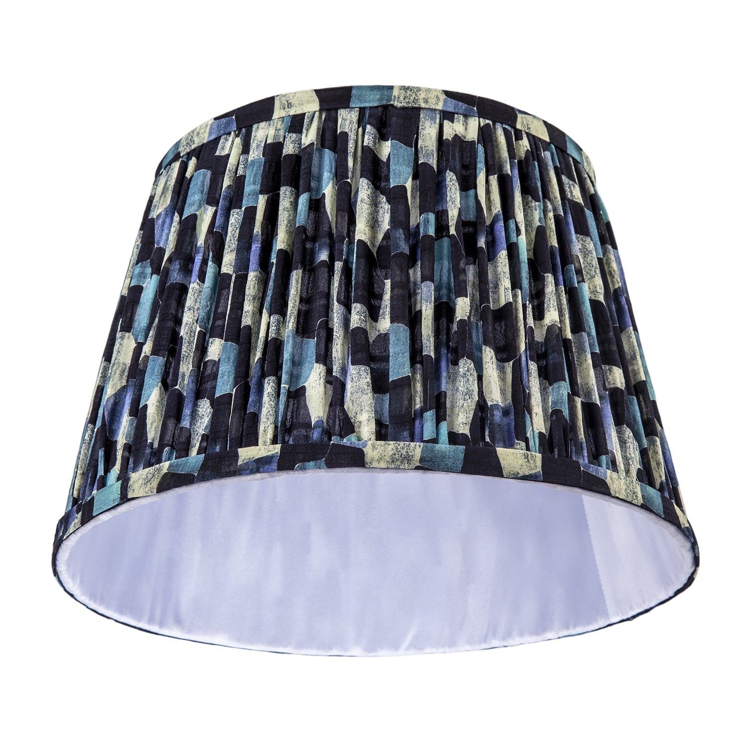 Abstract Geometric Pleated Lamp Shade with Blue Toned Irregular Blocks Image 4