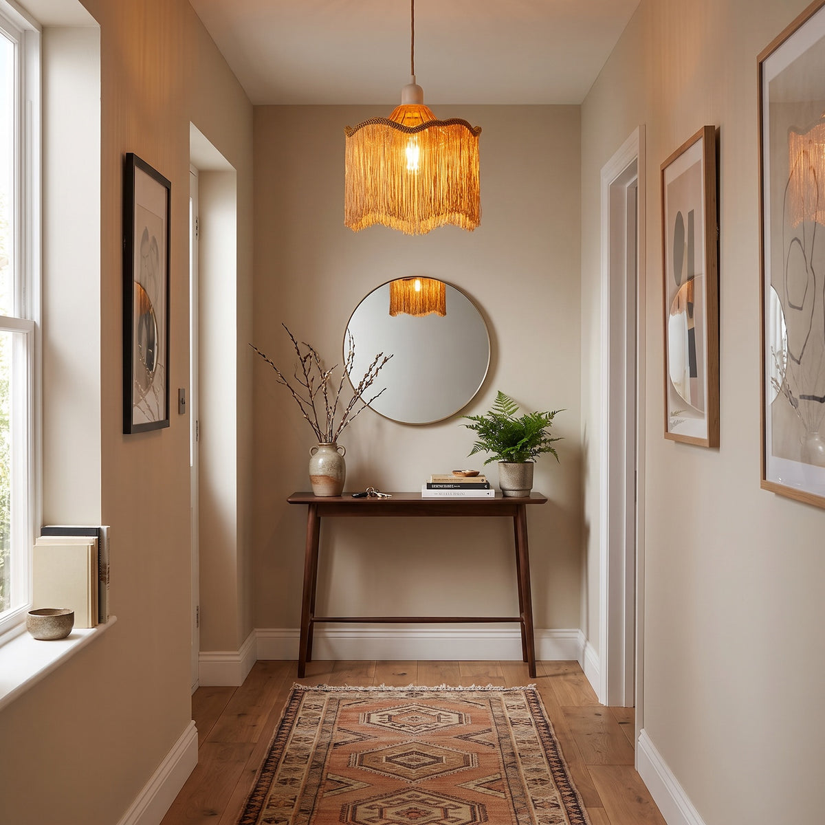 Striking Gold Fringed Orange Glass Pendant Shade with Long Tassels Image 6