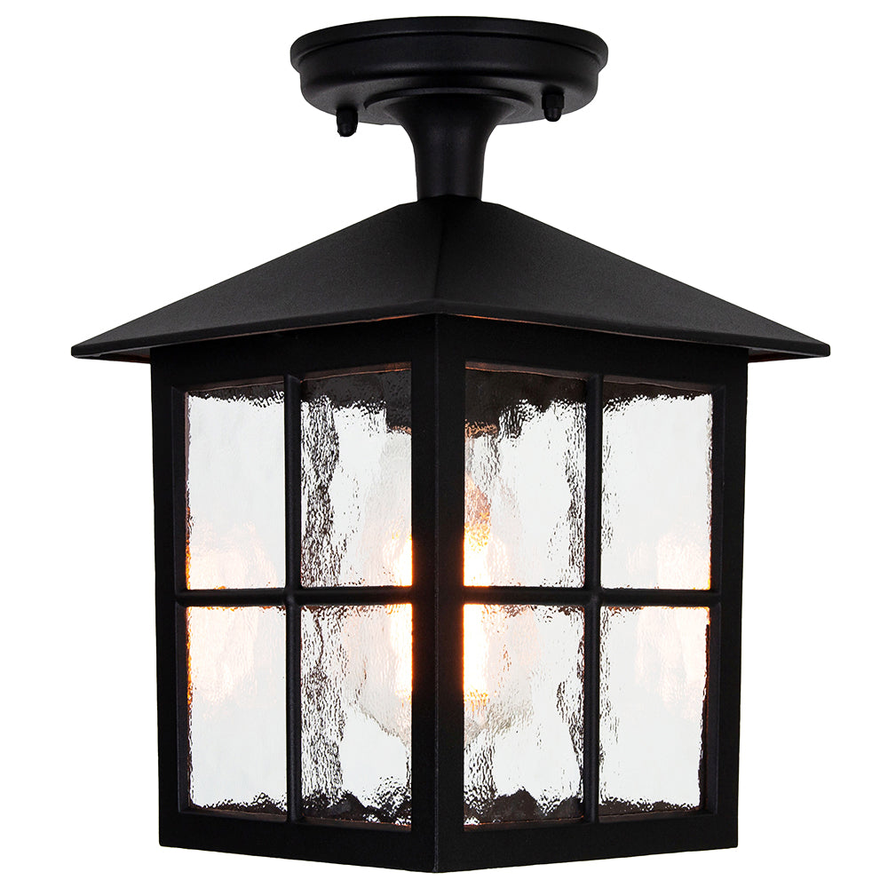 Matt Black Die-Cast Aluminium Traditional Lantern Porch Ceiling Light Fitting Image 1