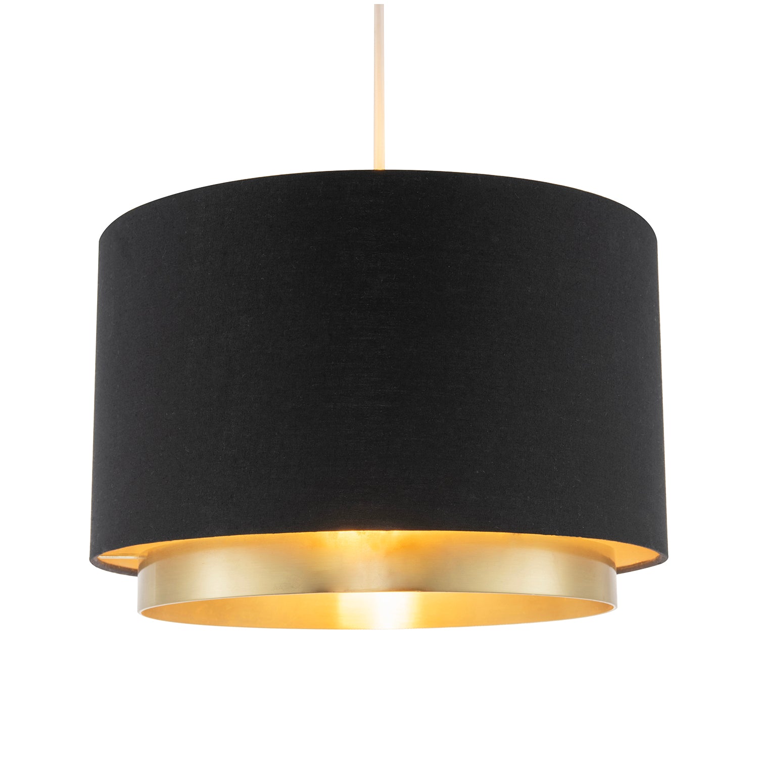 Designer Black Cotton Fabric Lamp Shade with Brushed Gold Metal Ring Image 2