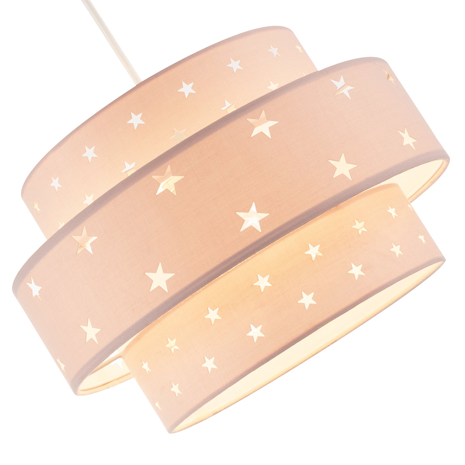 Triple Tier Pink Cotton Fabric Kids Pendant Shade with Stars Decor Image 3