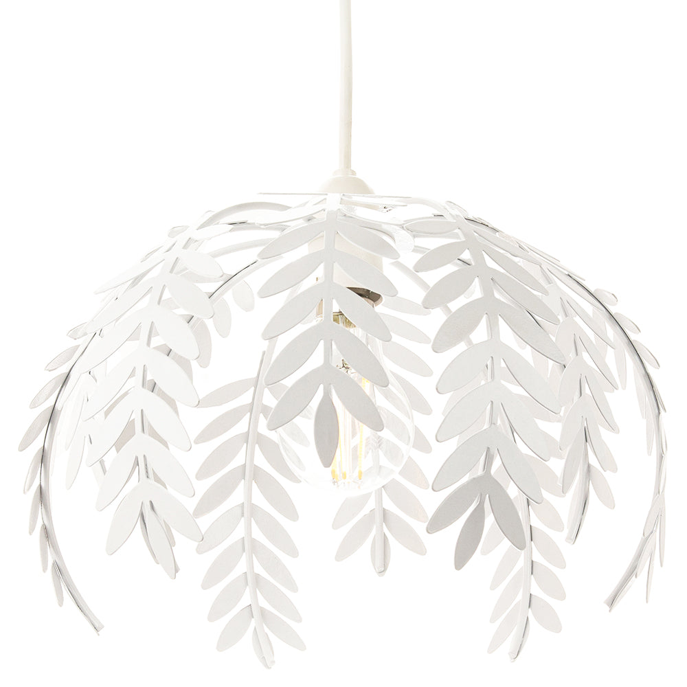 Traditional Fern Leaf Design Ceiling Pendant Light Shade in White Gloss Finish Image 1