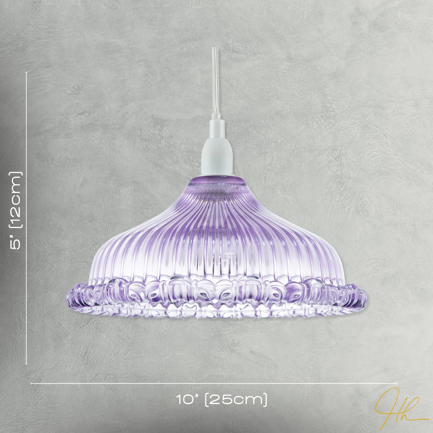 Modern Lilac Line Ribbed Glass Pendant Light Shade with Moulded Edge Image 7