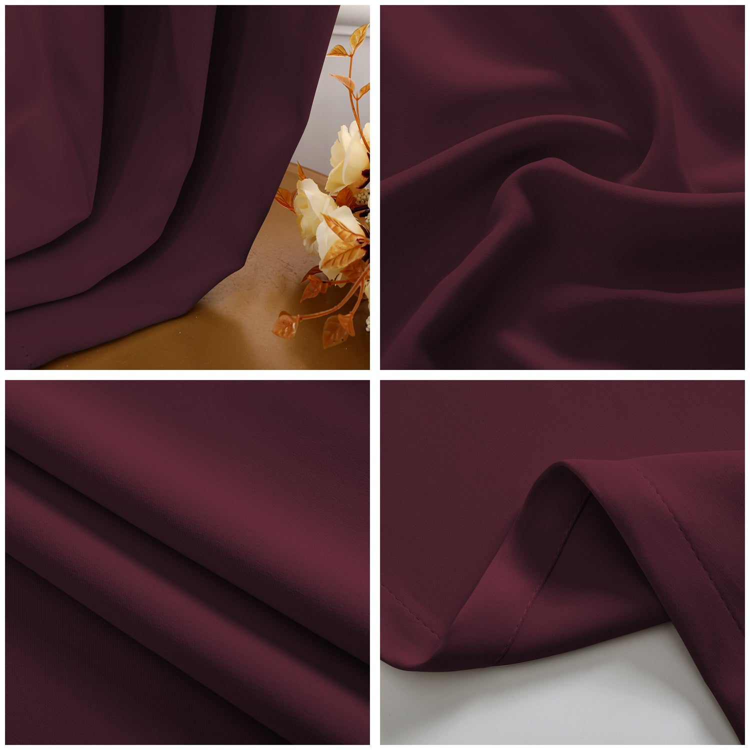 Burgundy Blackout Curtains - Dark Thermal Eyelet - 46 x 72 Inch Drop - 2 Panel Image 2