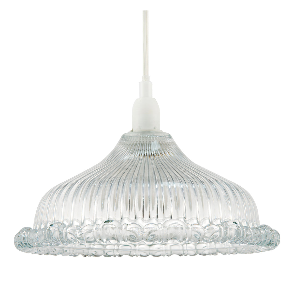 Modern Clear Line Ribbed Glass Pendant Light Shade Moulded Edge