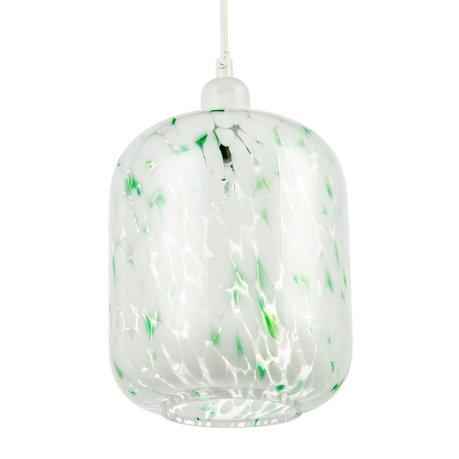 Handmade White Mottled Art Glass Pendant Shade with Green Fleck Decor Image 4