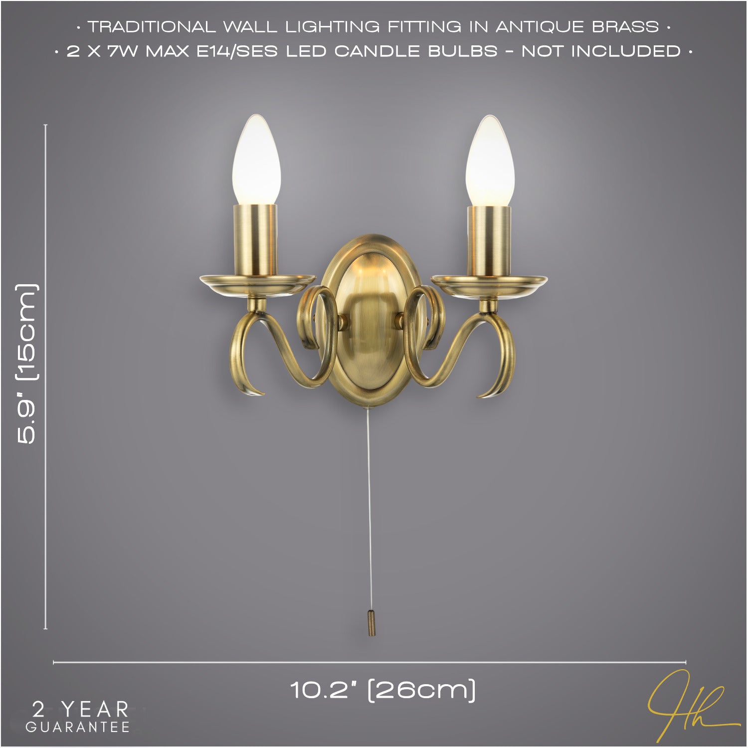 Traditional Wall Light Fitting with Pull Switch and Scroll Arms and Sconces Image 6