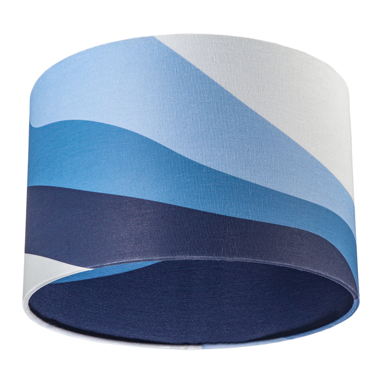 Midnight Blue Linen Fabric Lamp Shade with Inner and Outer Wavy Design Image 5