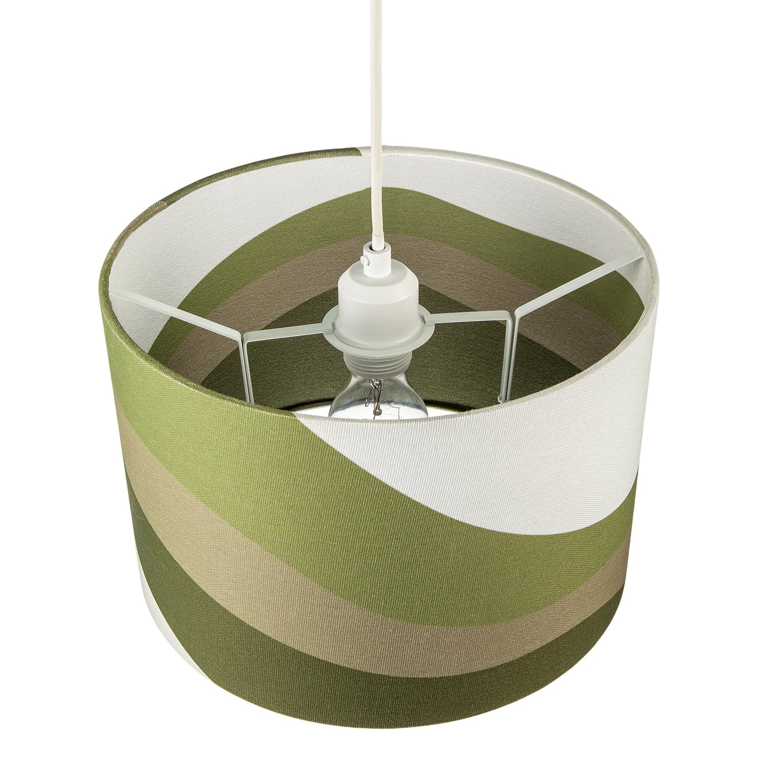 Olive Green Linen Fabric Lamp Shade with Inner and Outer Wavy Design Image 3