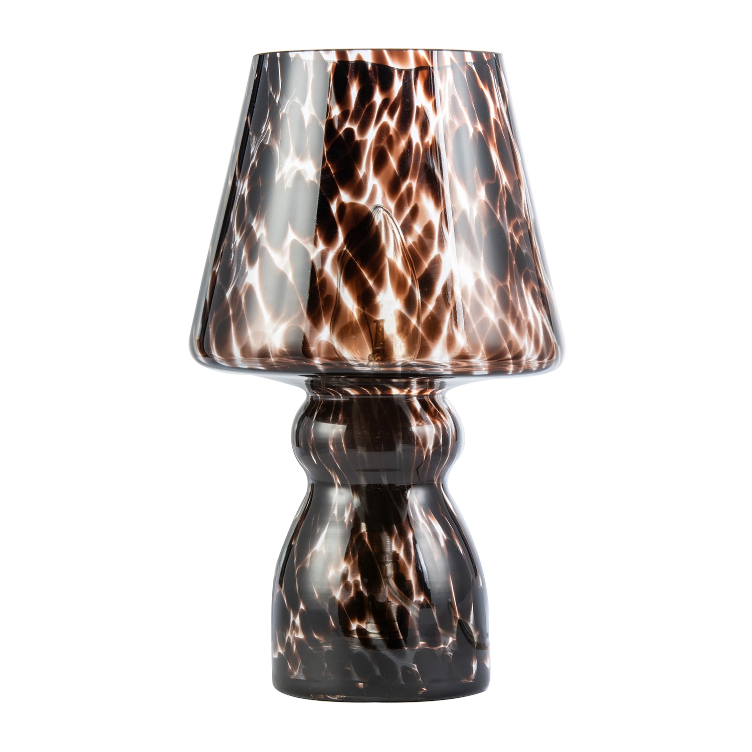 Clear Glass Mushroom Table Lamp with Brown Speckle Snowflake Pattern Image 1
