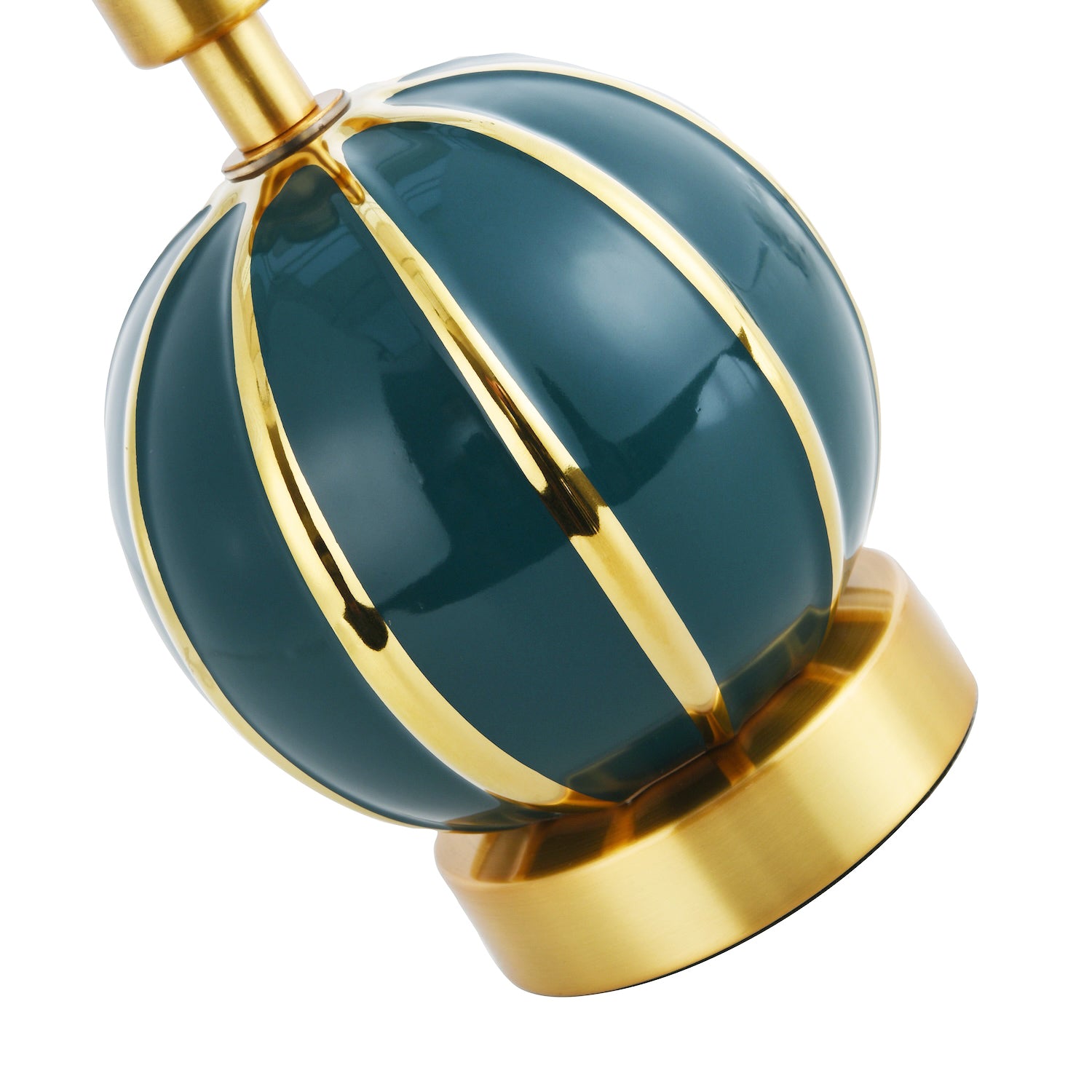 Classic Dark Teal Gloss Ceramic Spherical Table Lamp with Polished Gold Stripes Image 2