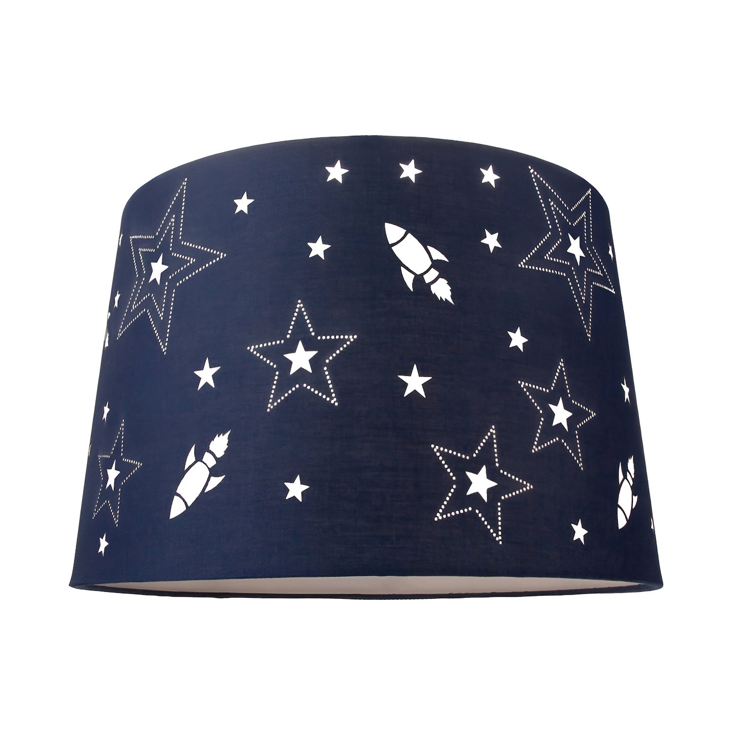 Rockets and Stars Childrens/Kids Blue Cotton 25cm Bedroom Pendant or Lamp Shade Image 1