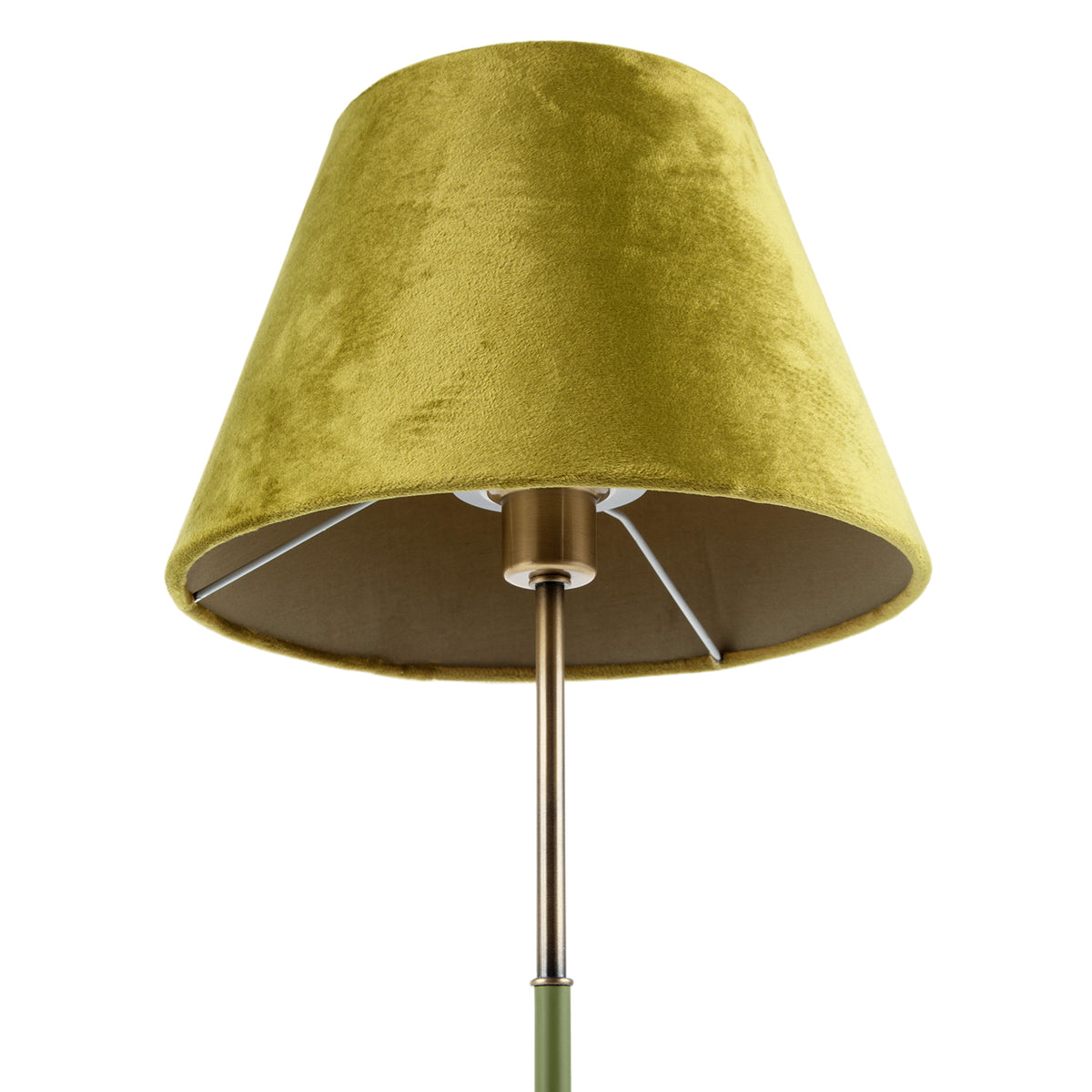 Elegant Green and Antique Brass Table Lamp with Olive Velvet Shade Image 5