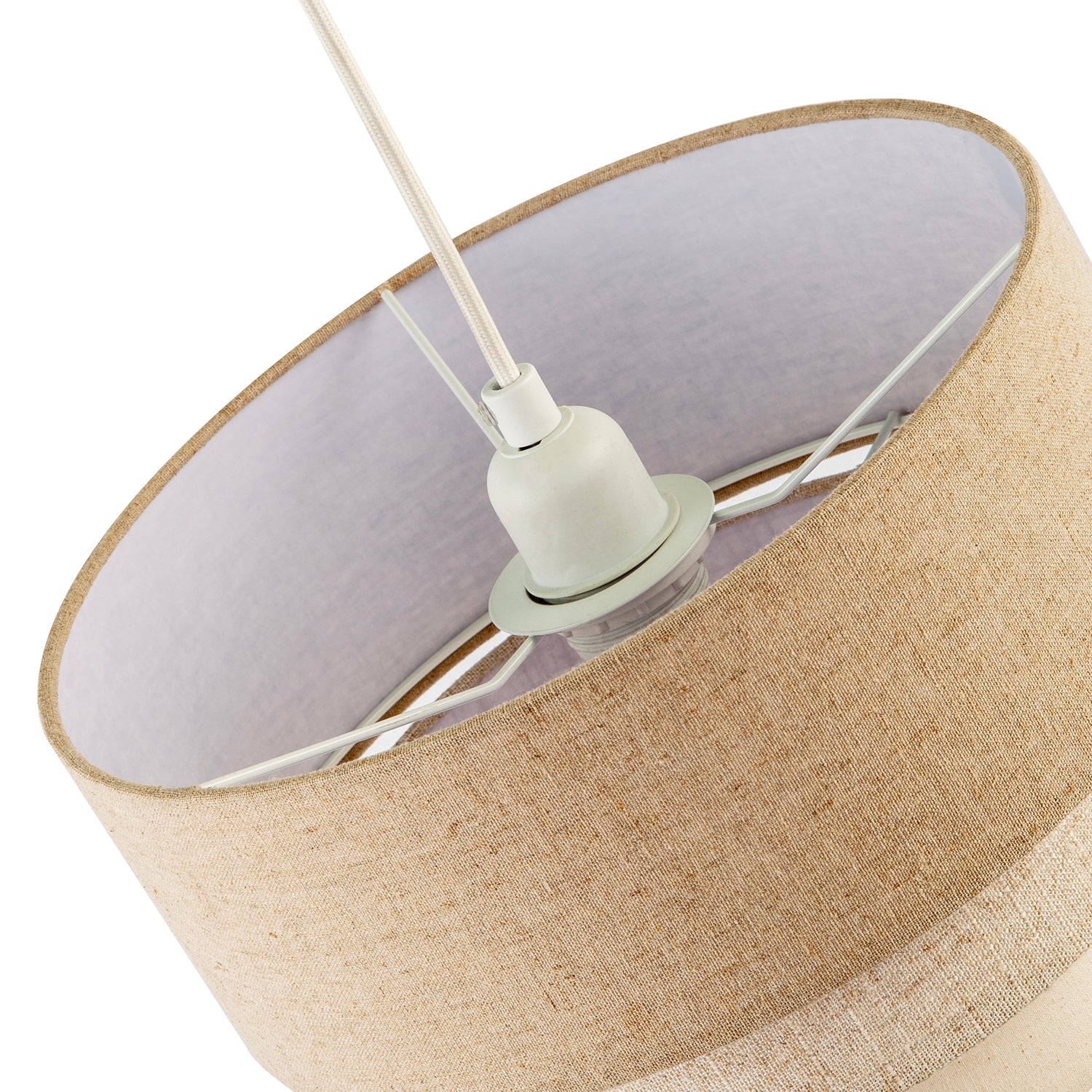Contemporary Round Triple Tier Beige and Oatmeal Linen Pendant Shade Image 3
